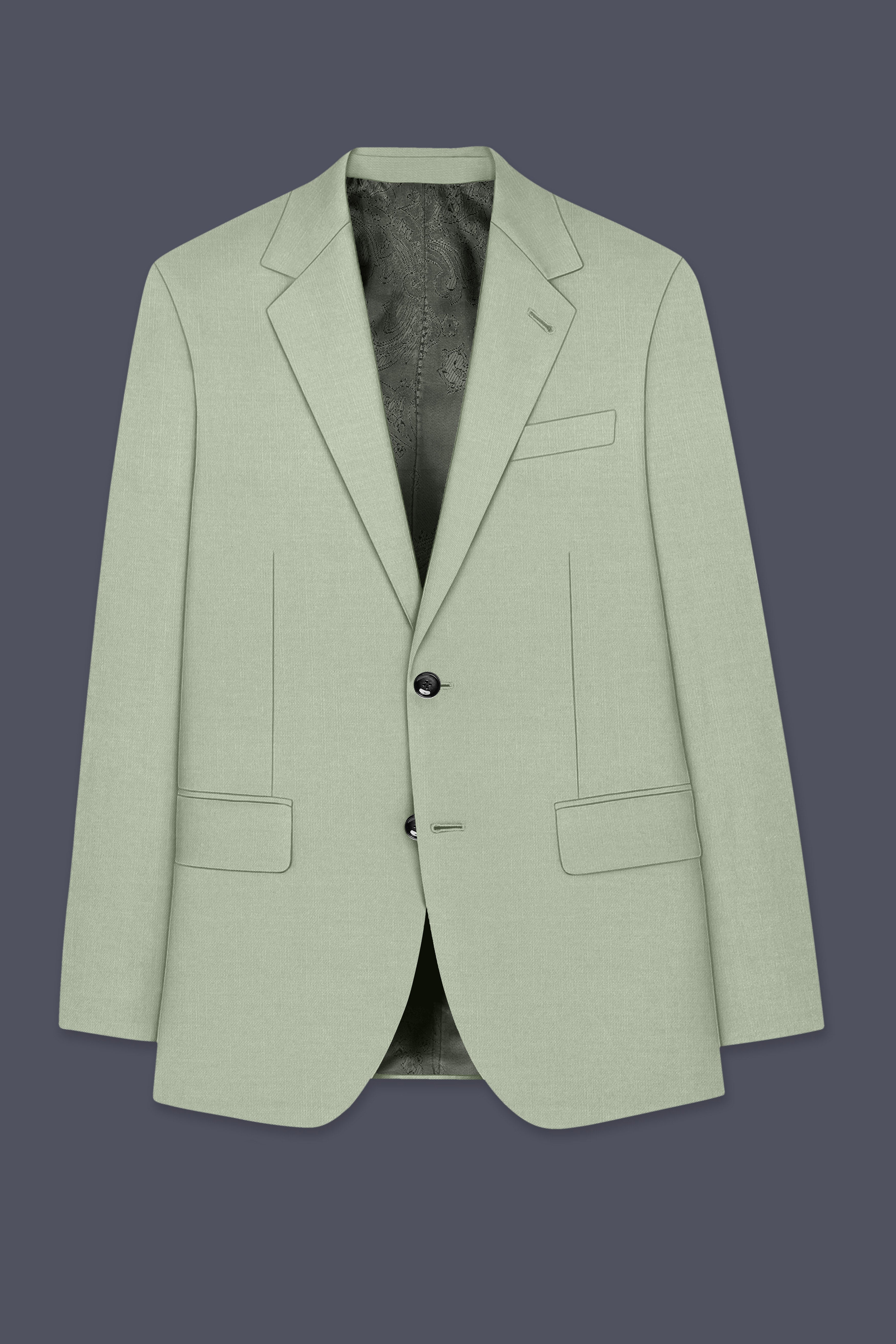 Spanish Green Solid Wool Rich Single Breasted Slight Stretch Blazer