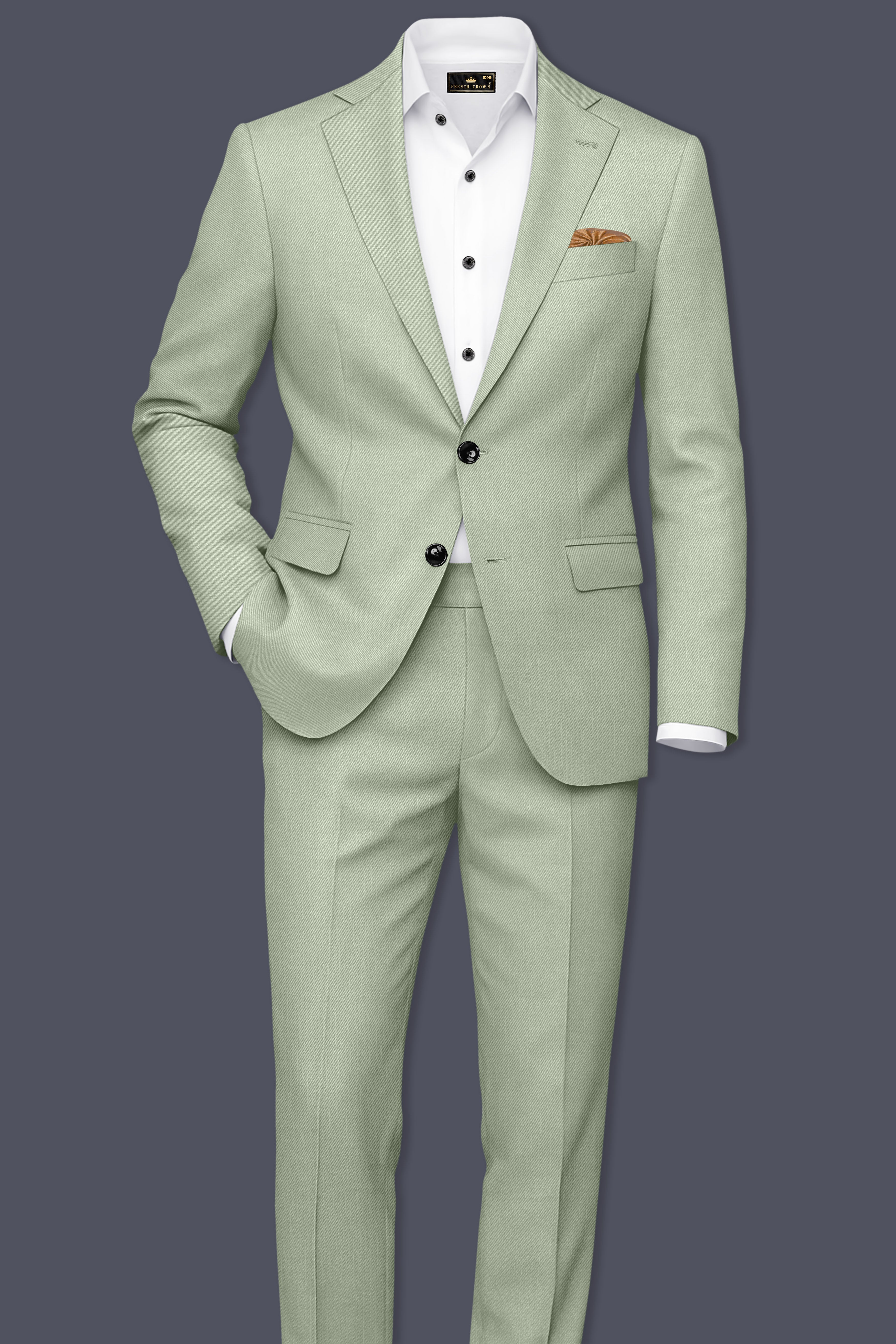 Spanish Green Solid Wool Rich Single Breasted Slight Stretch Blazer
