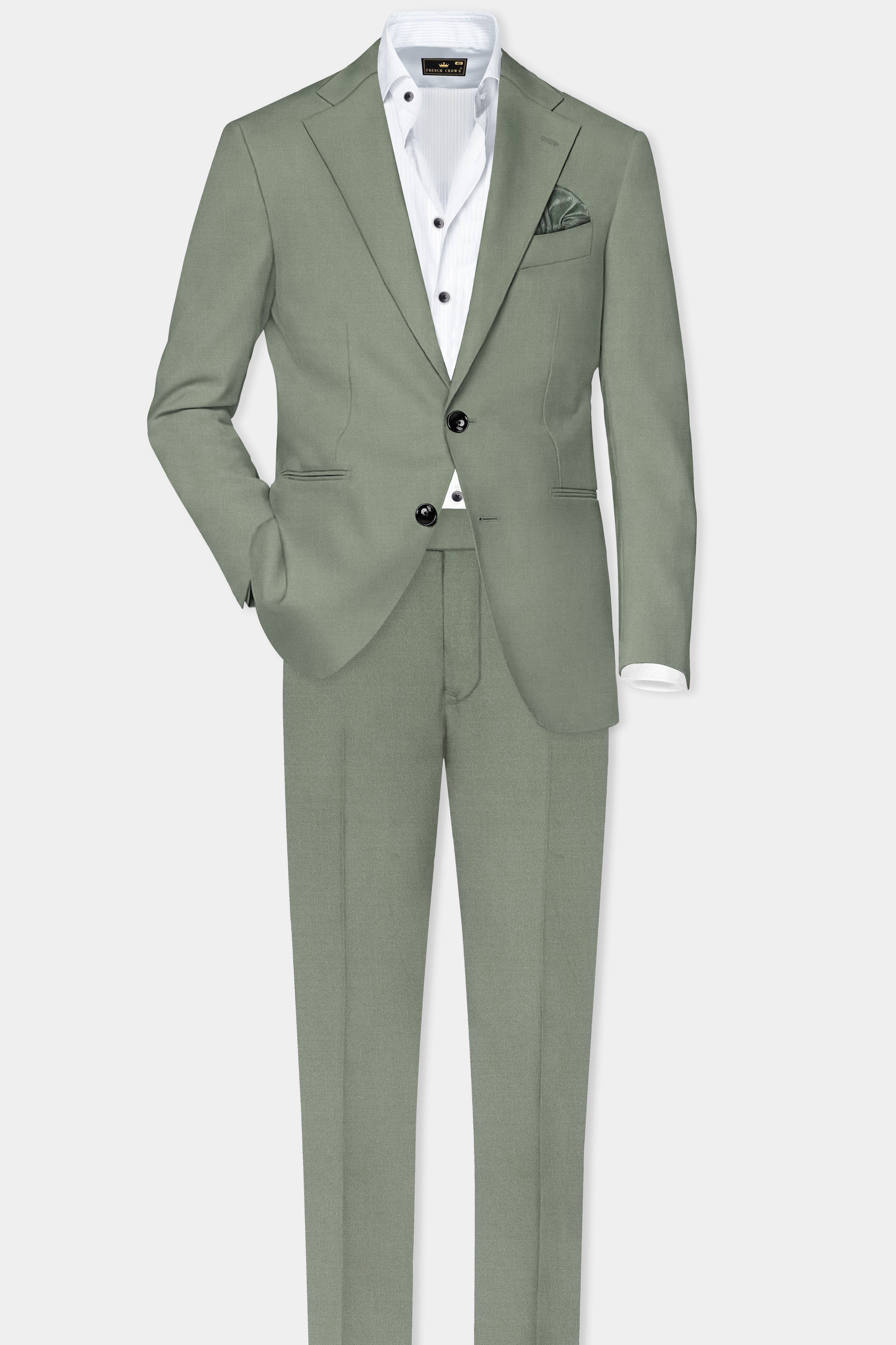 Spanish Green Solid Wool Rich Single Breasted Blazer