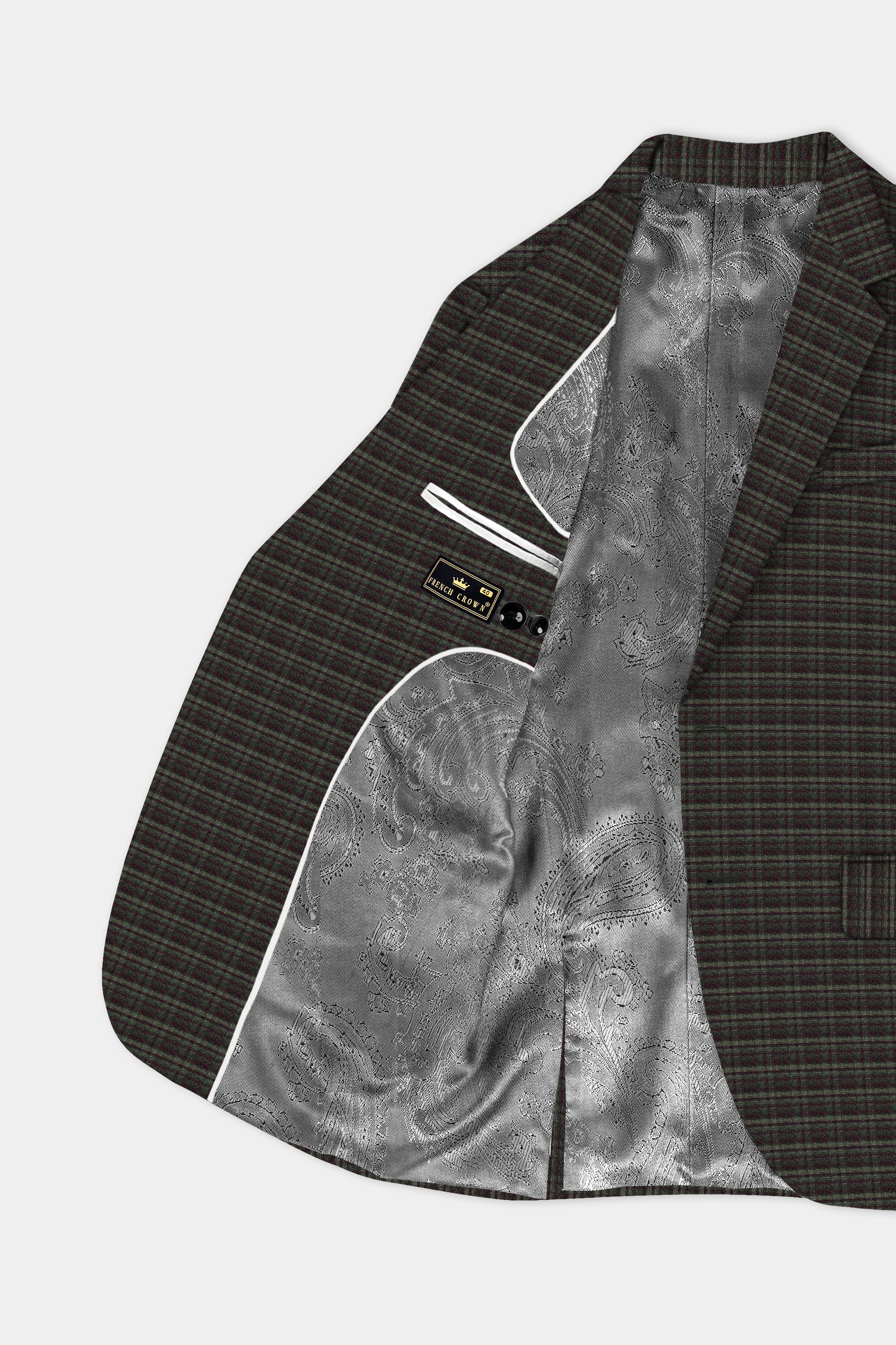 Zeus Brown And Lisbon Green Plaid Wool Rich Single Breasted Slim Lapel Blazer