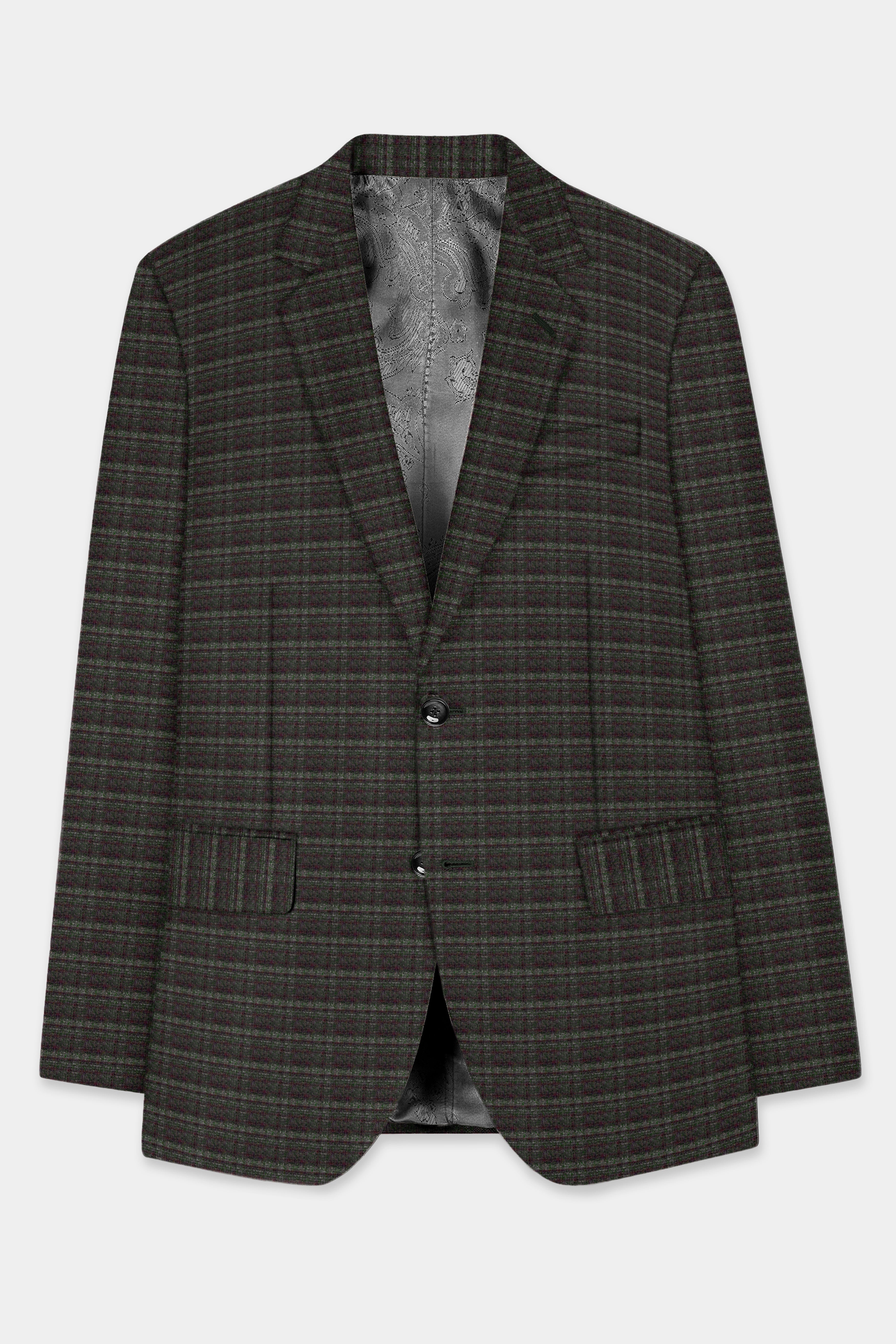 Zeus Brown And Lisbon Green Plaid Wool Rich Single Breasted Slim Lapel Blazer