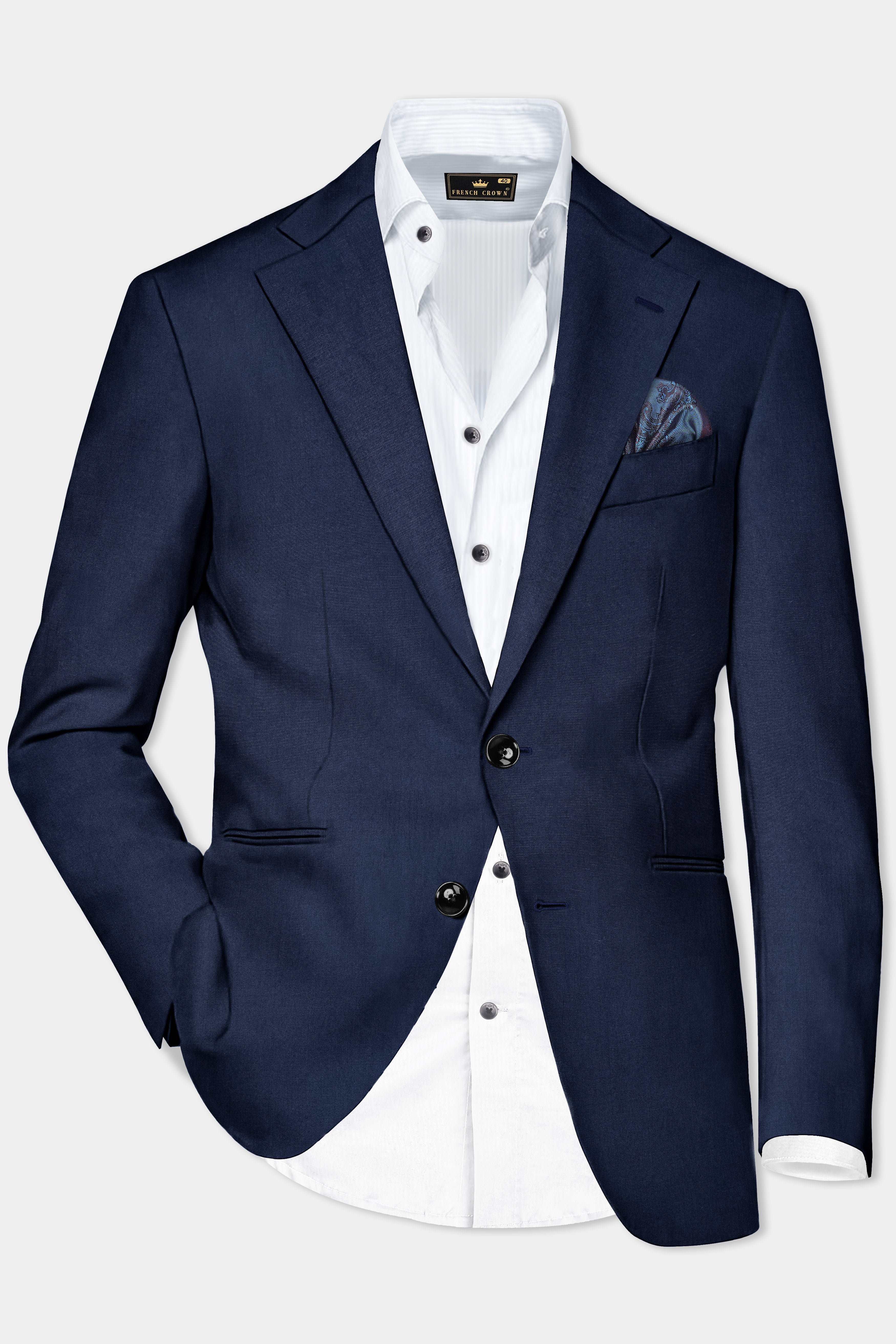 Berry Blue Solid Wool Rich Single Breasted Blazer