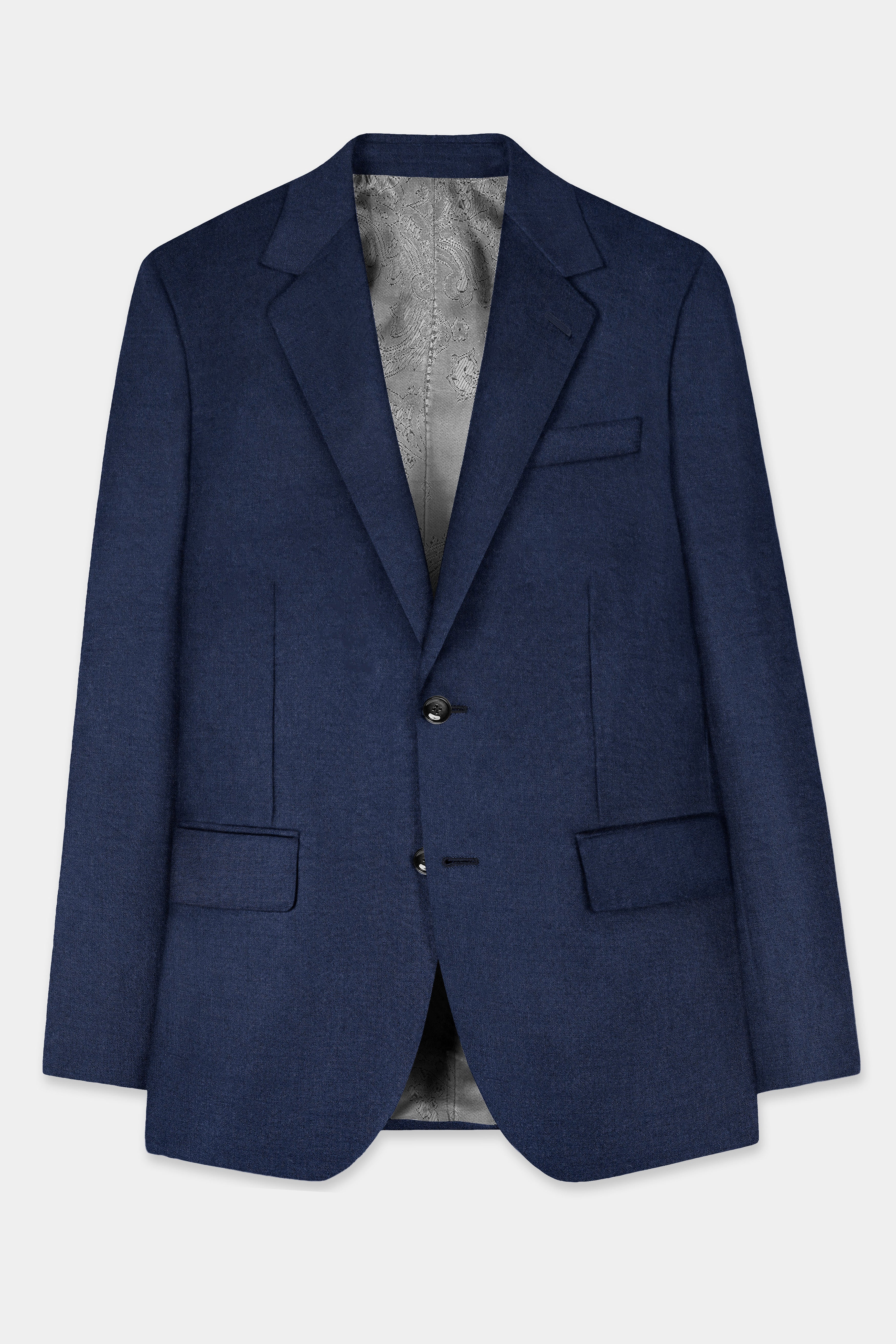 Berry Blue Solid Wool Rich Single Breasted Blazer