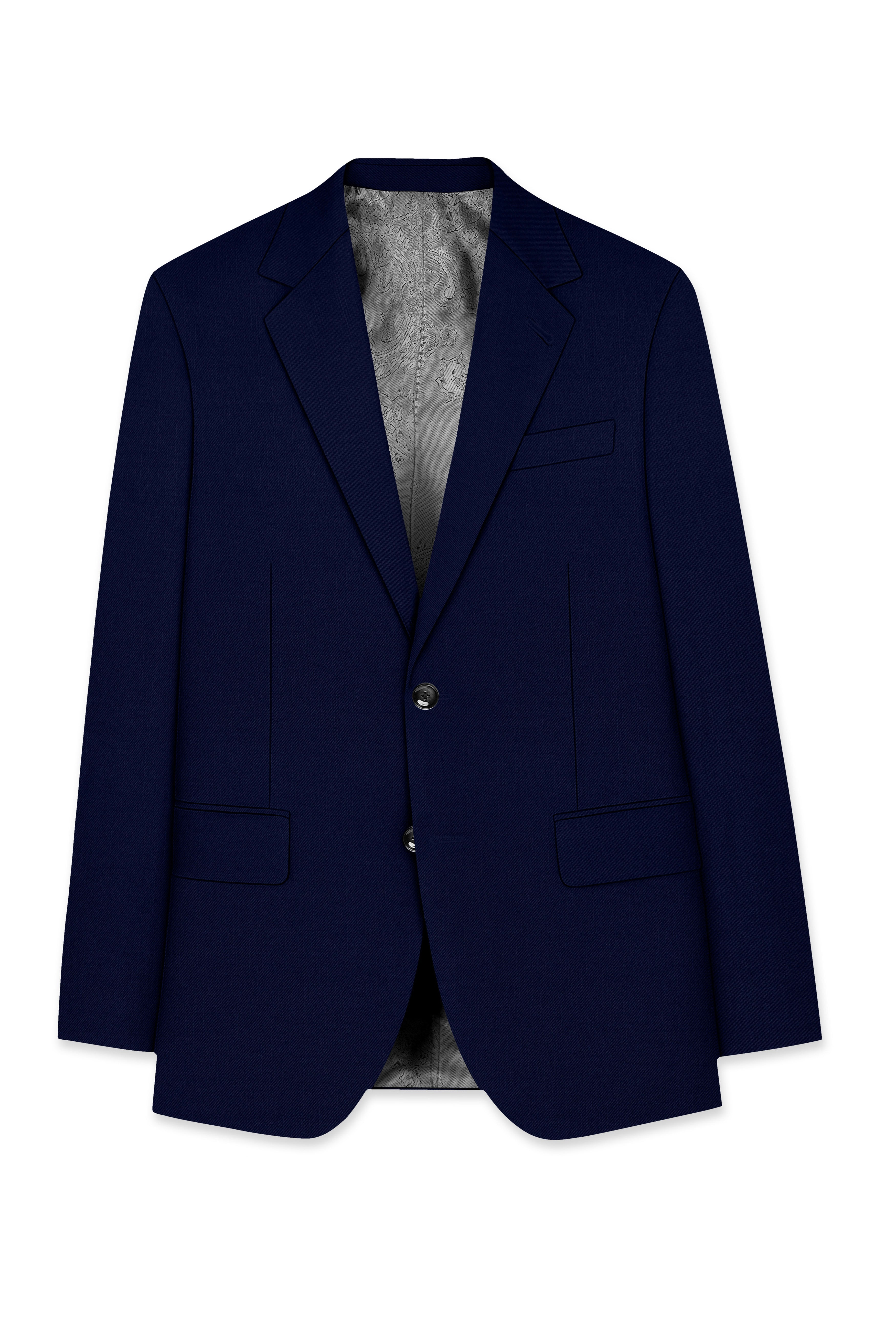 Berry Blue Solid Wool Rich Single Breasted Blazer
