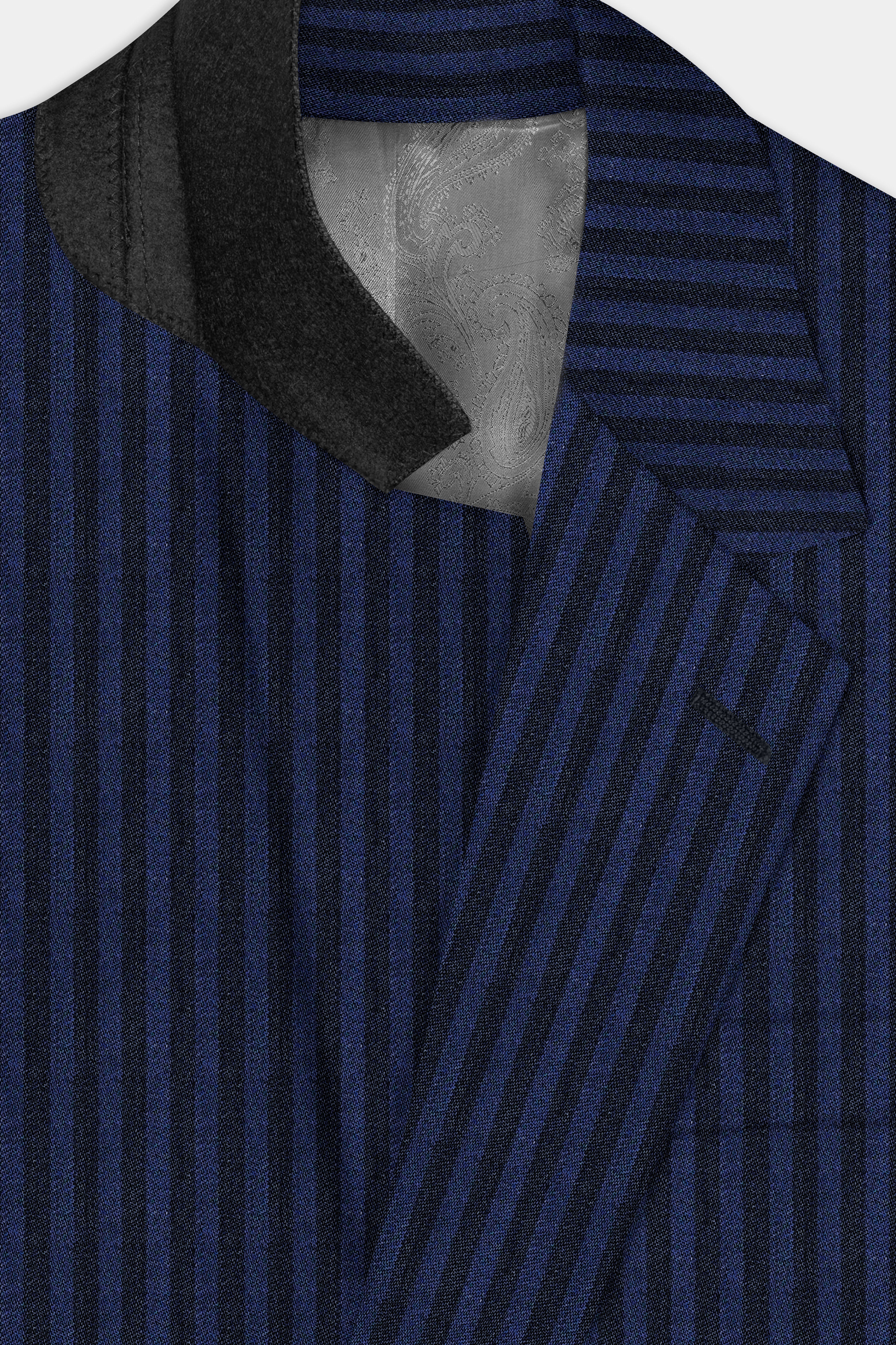 Biscay Blue And Jade Black Striped Wool Rich Single Breasted Blazer