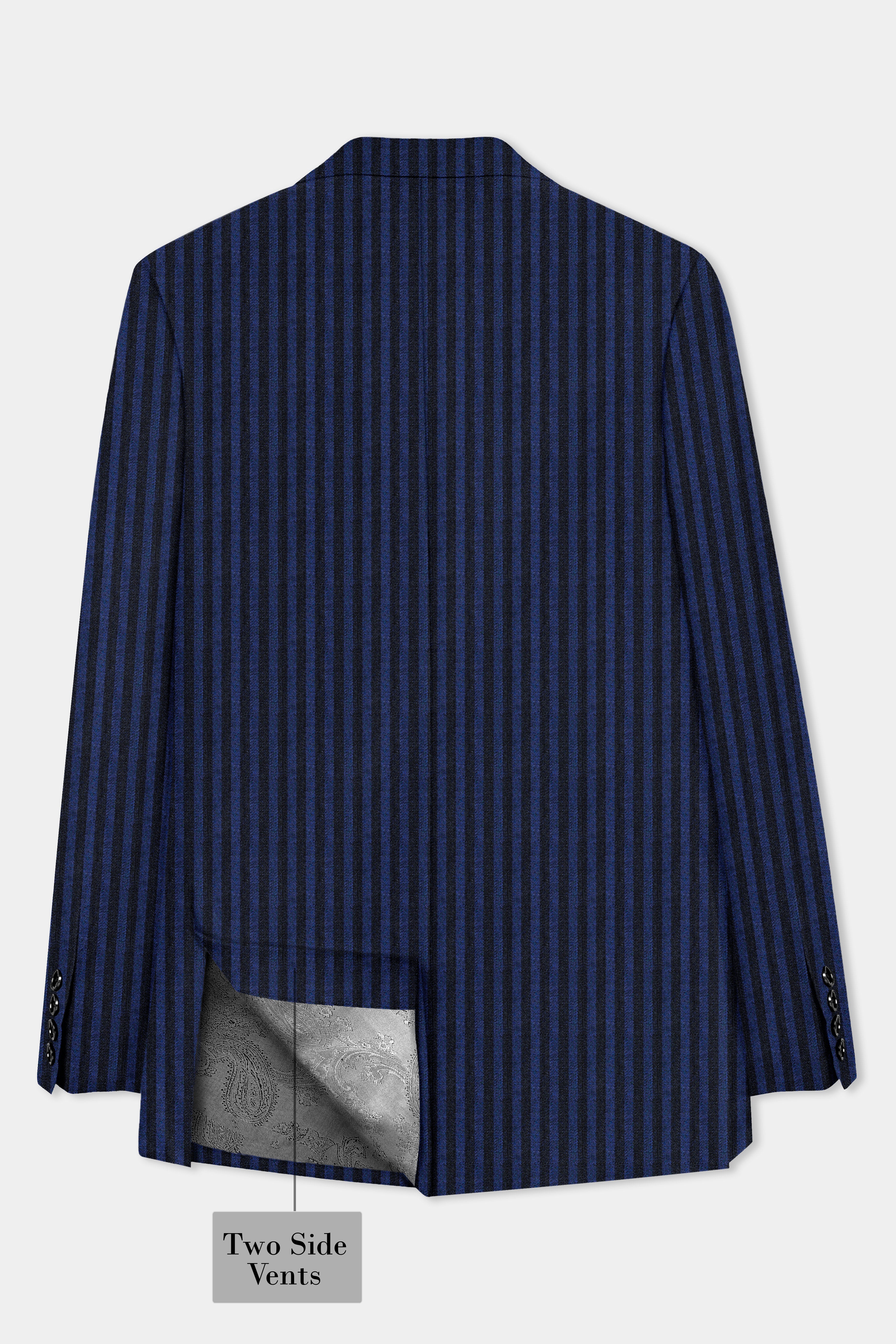 Biscay Blue And Jade Black Striped Wool Rich Single Breasted Blazer