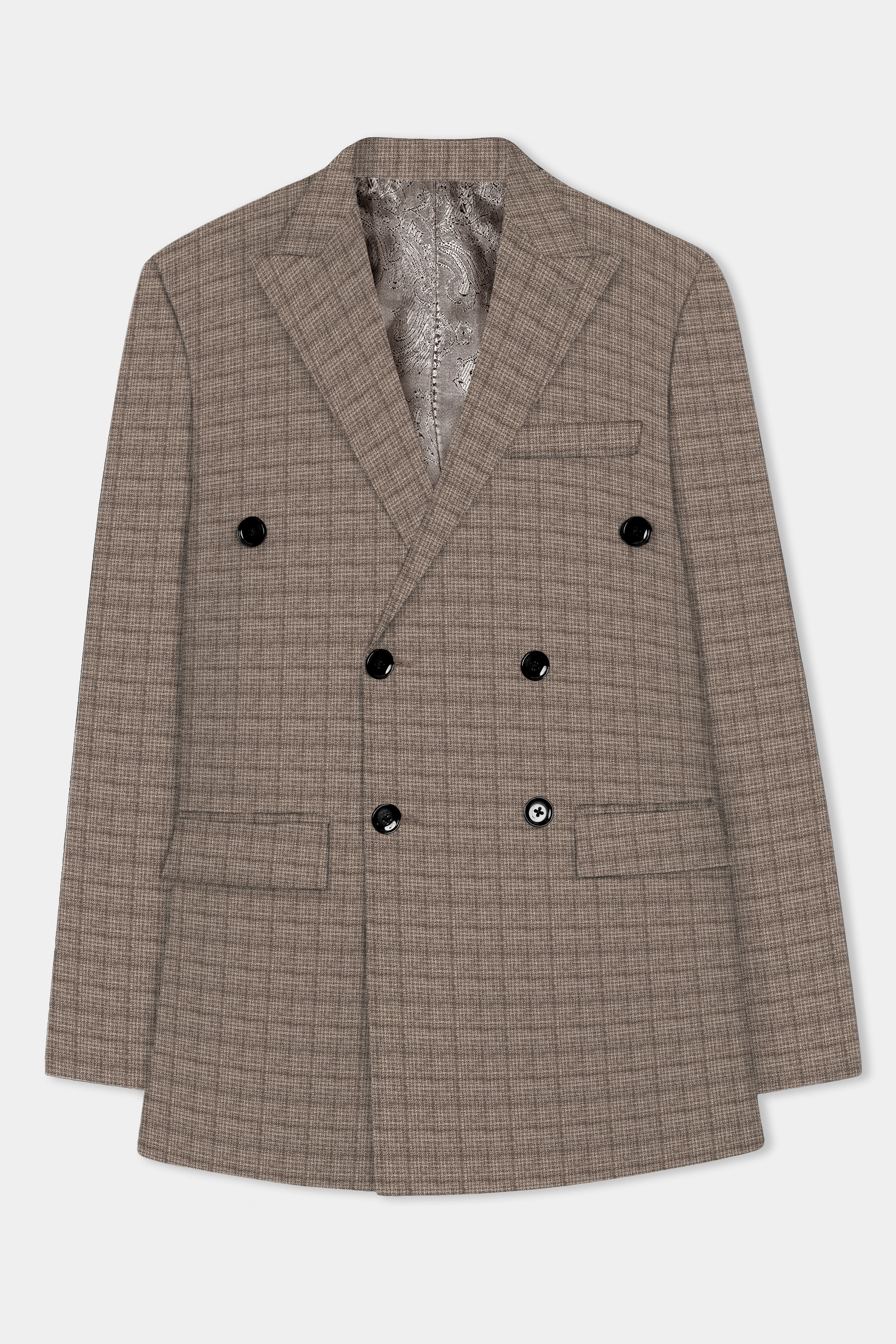 Flint Brown Plaid Wool Rich Double Breasted Blazer