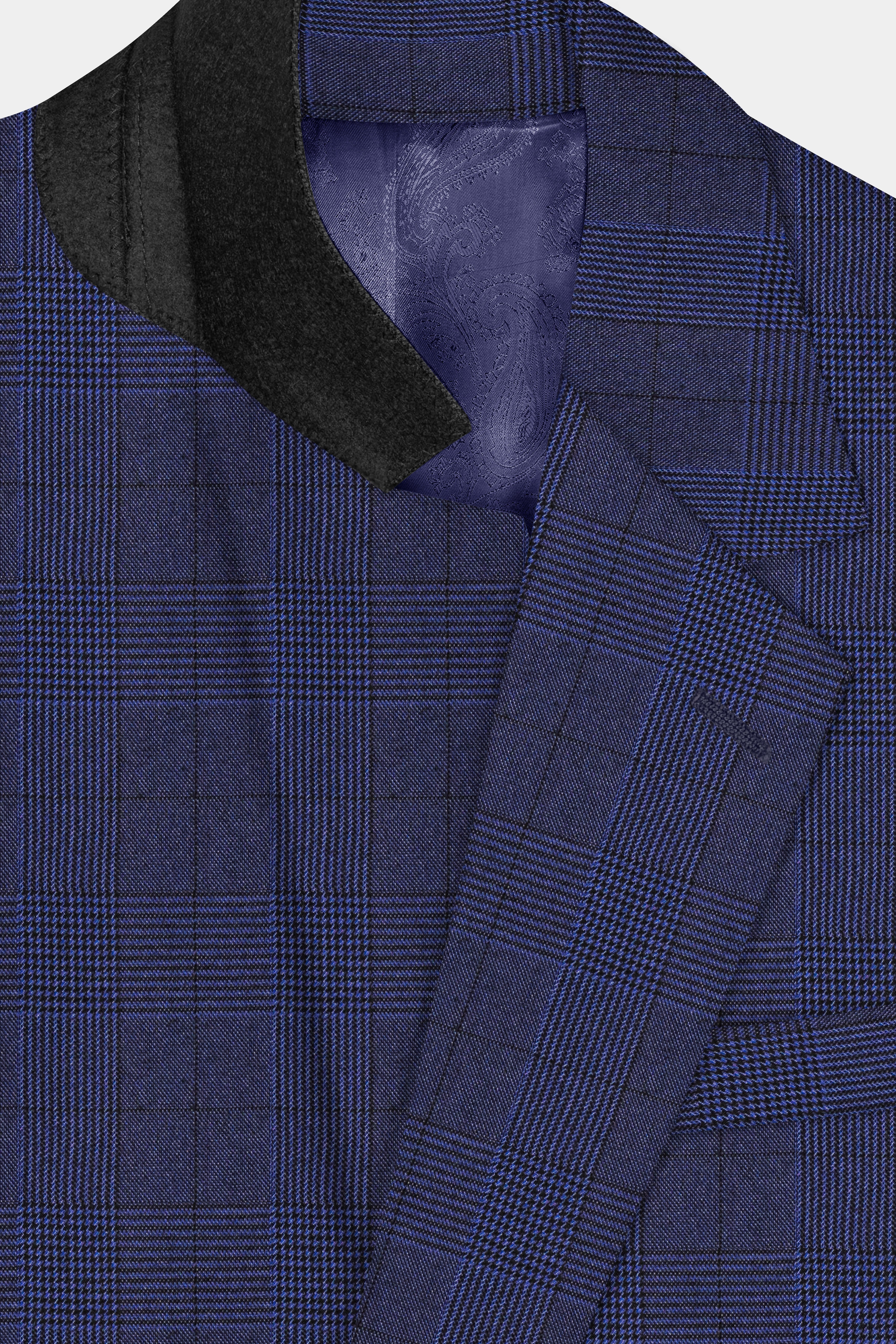 Martinique Blue Plaid Wool Rich Single Breasted Blazer