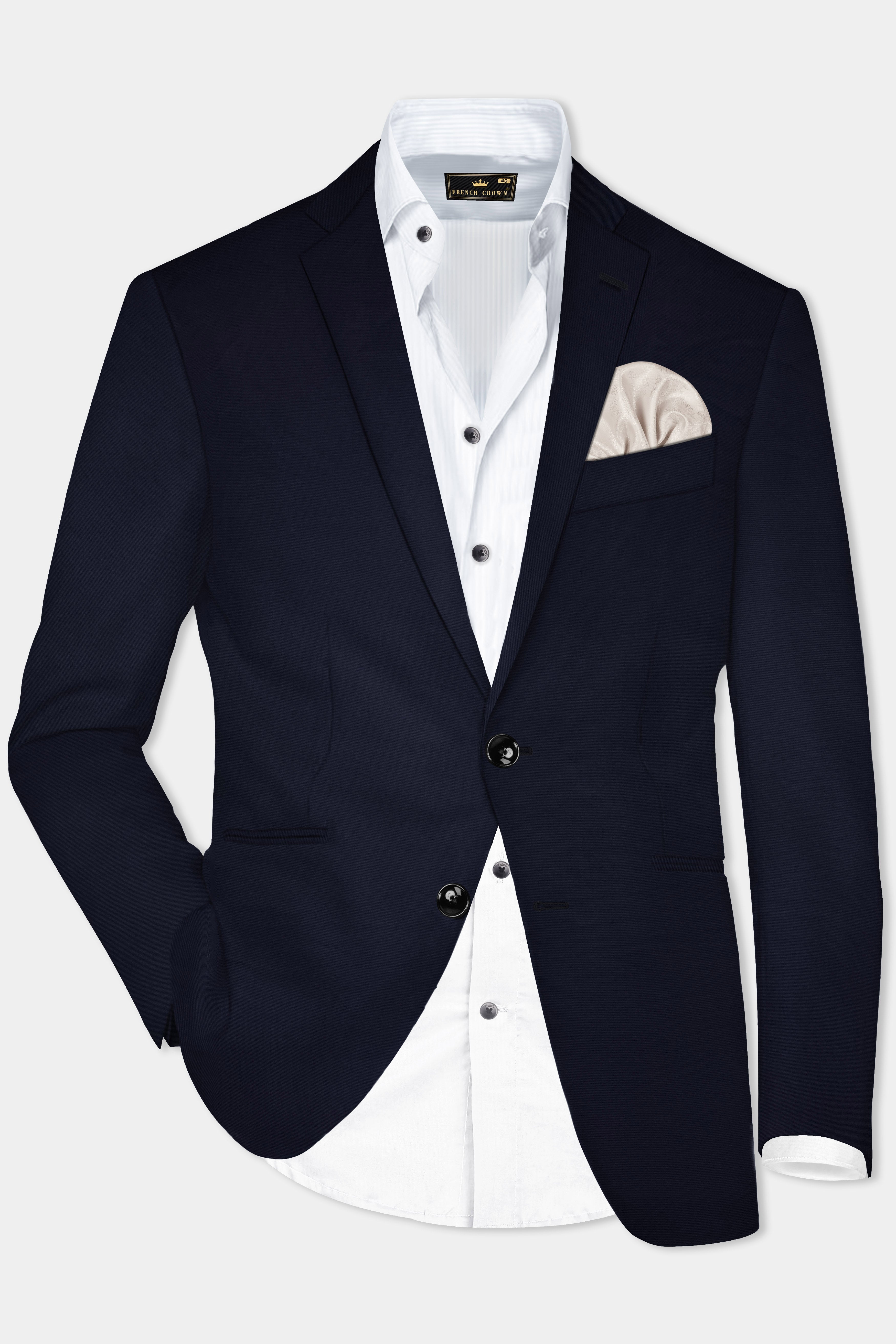 Pumice Blue Solid Wool Rich Single Breasted Slim Lapel Blazer