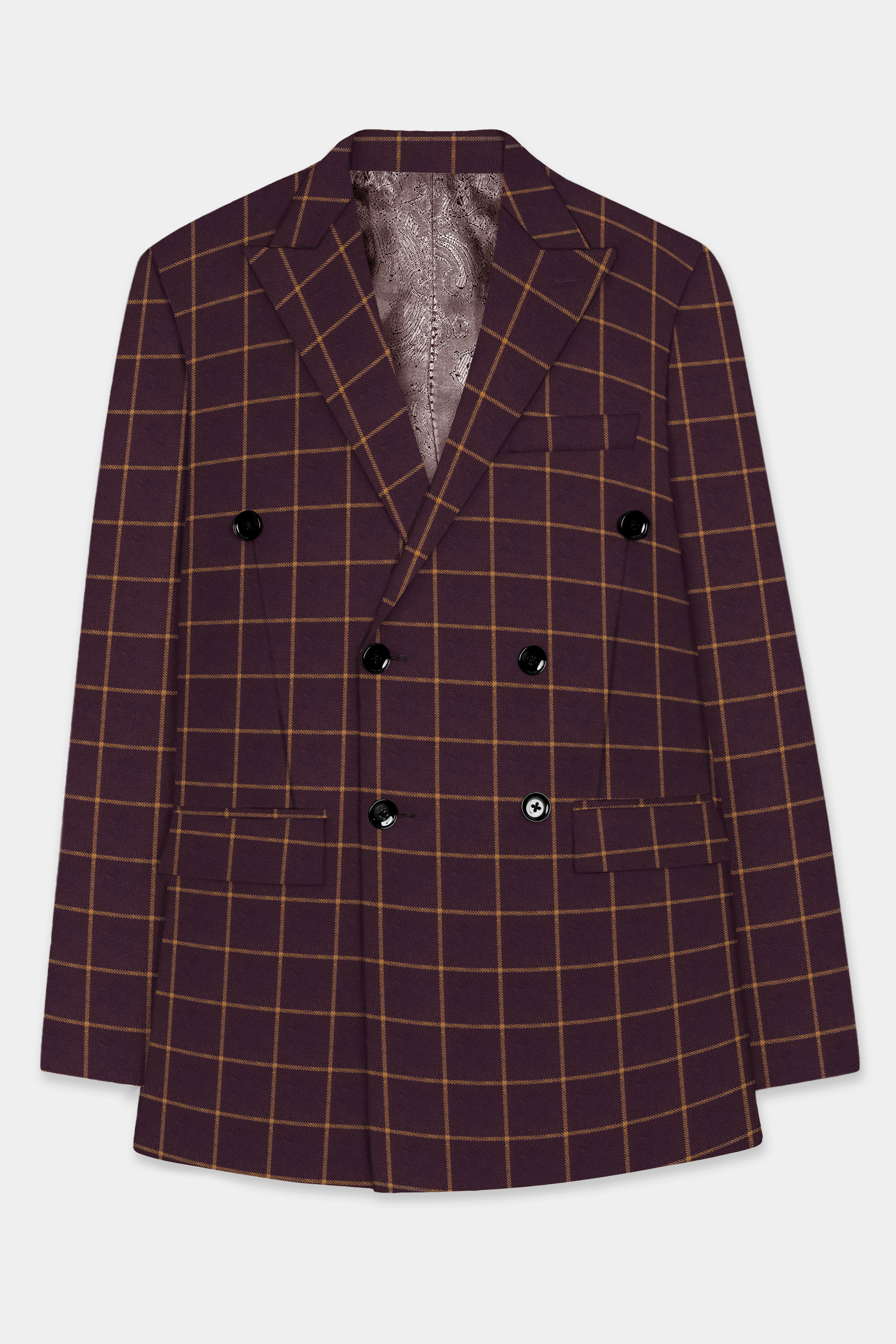 Zambezi Wine windowpane Tweed Double Breasted Blazer