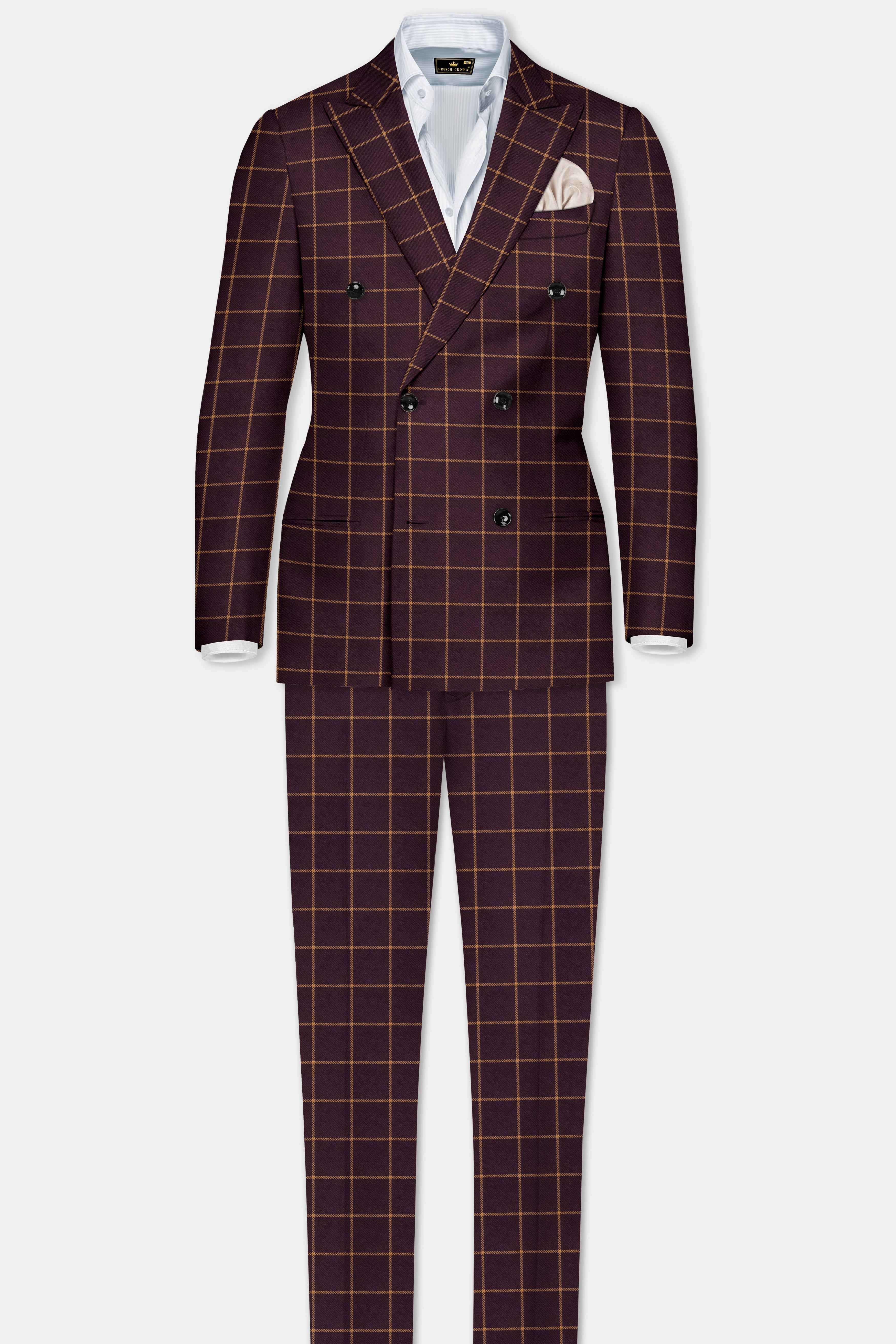 Zambezi Wine windowpane Tweed Double Breasted Blazer