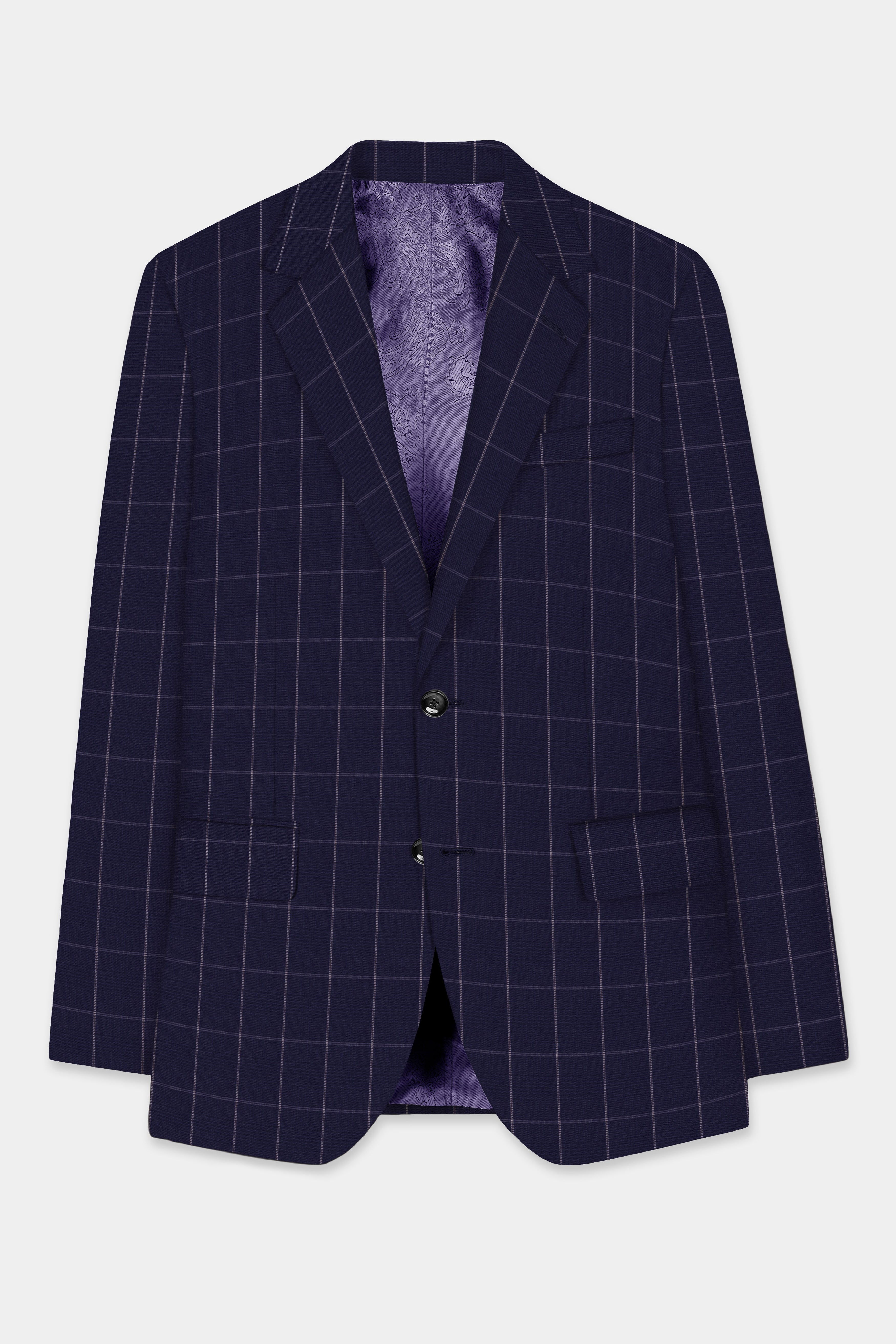 Admiral Blue Windowpane Wool Rich Single Breasted Blazer