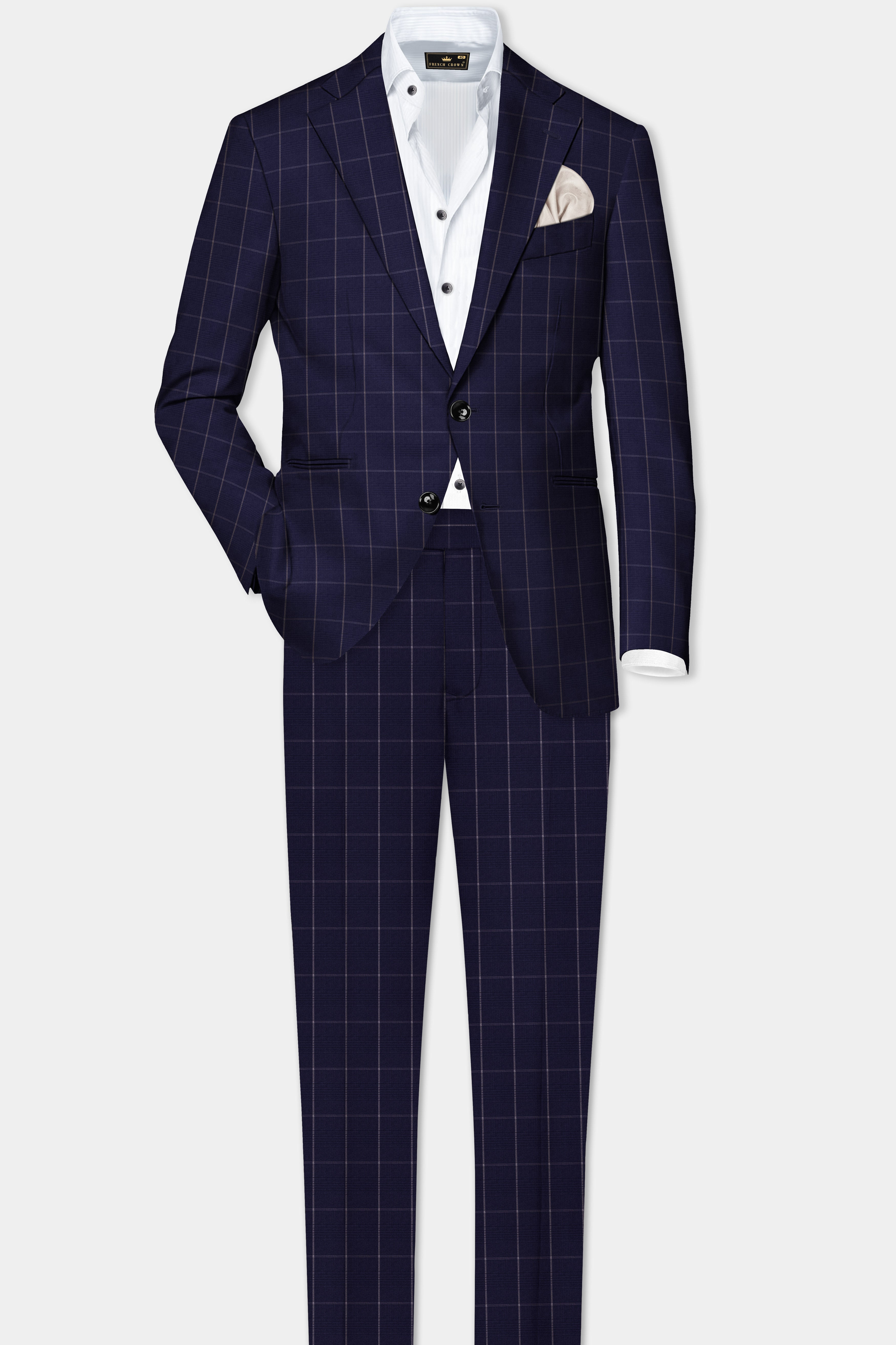 Admiral Blue Windowpane Wool Rich Single Breasted Blazer