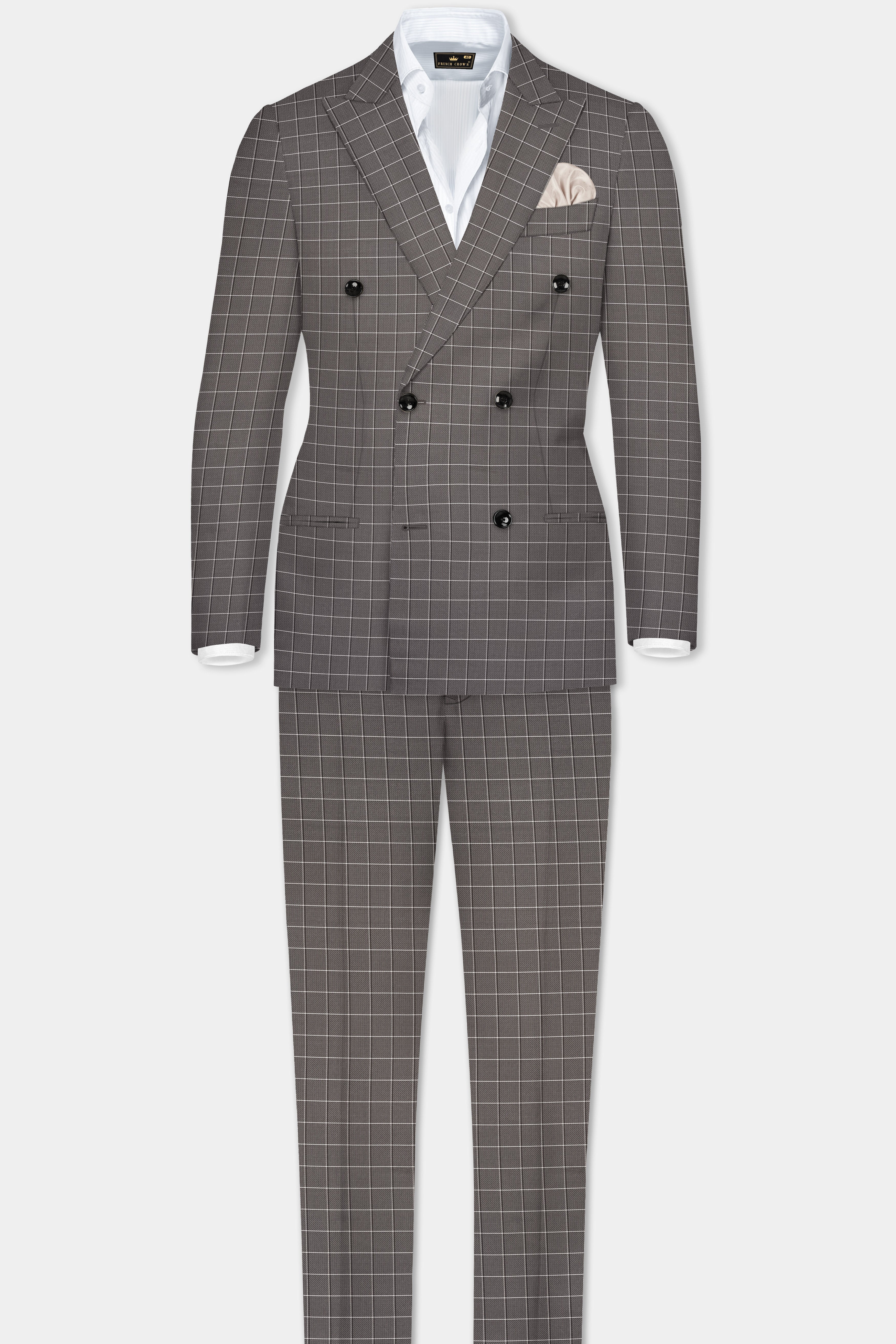 Friar Gray Plaid Wool Rich Double Breasted Blazer