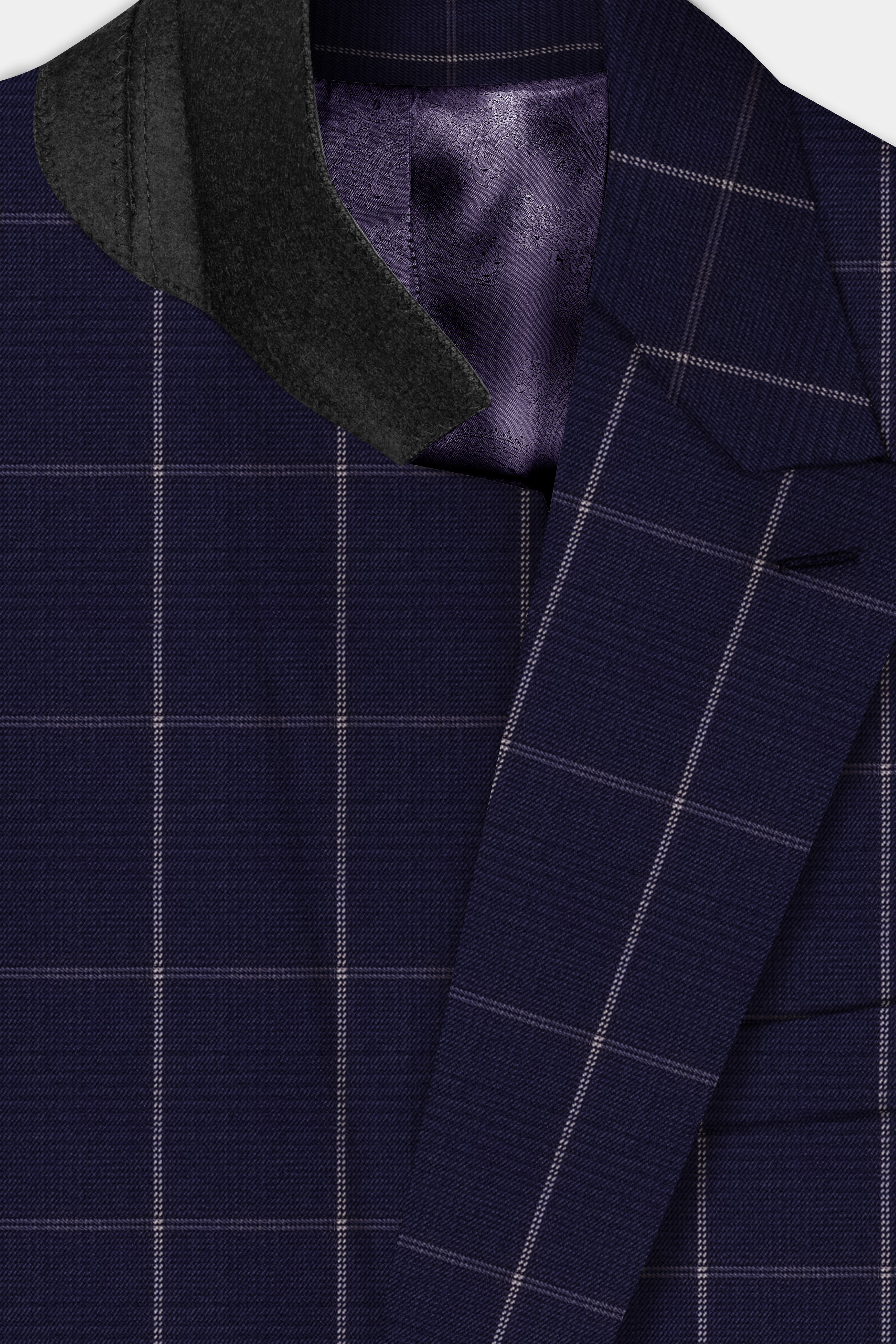 Admiral Blue Windowpane Wool Rich Double Breasted Blazer