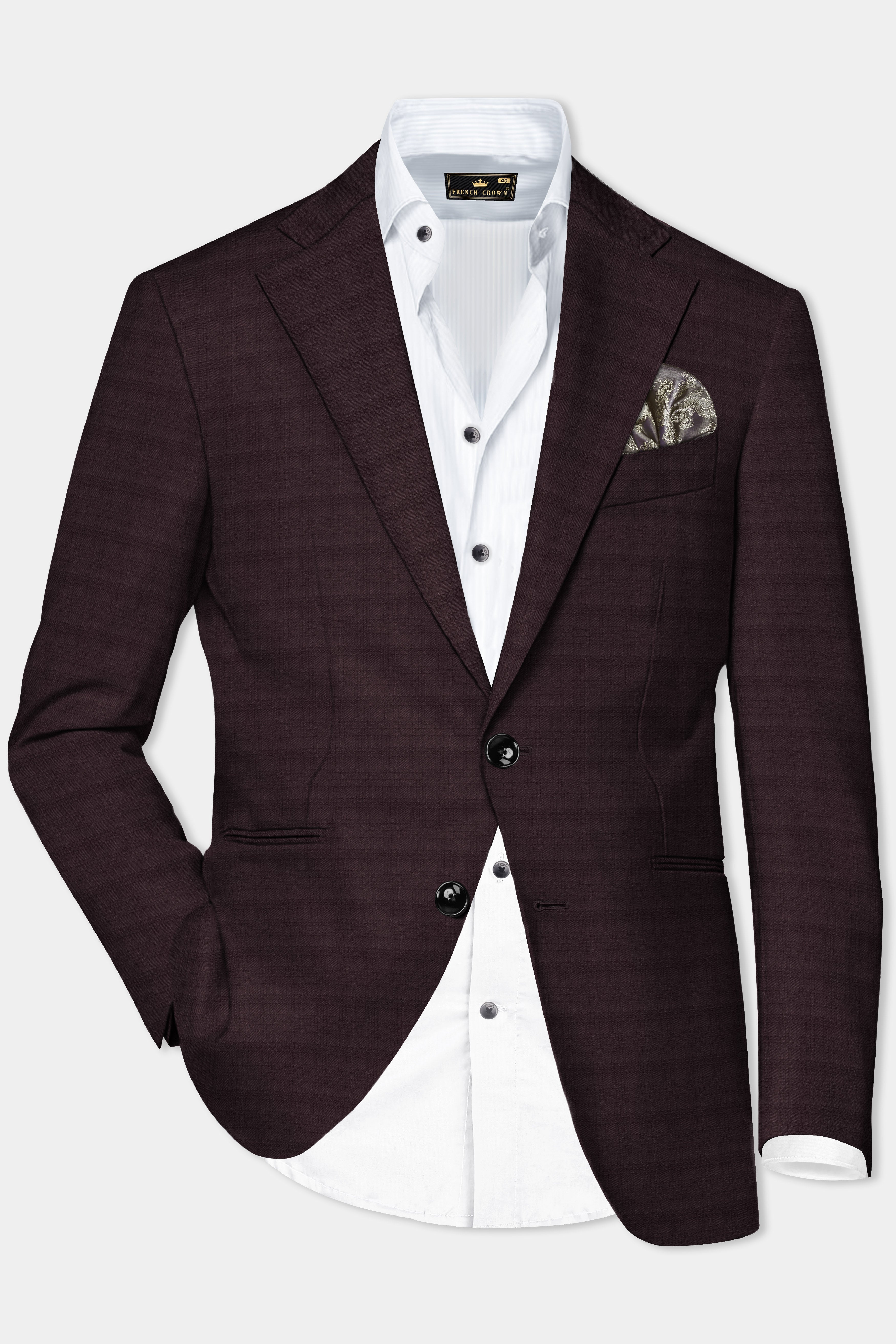 Bitrot Maroon Textured Wool Rich Single Breasted Blazer