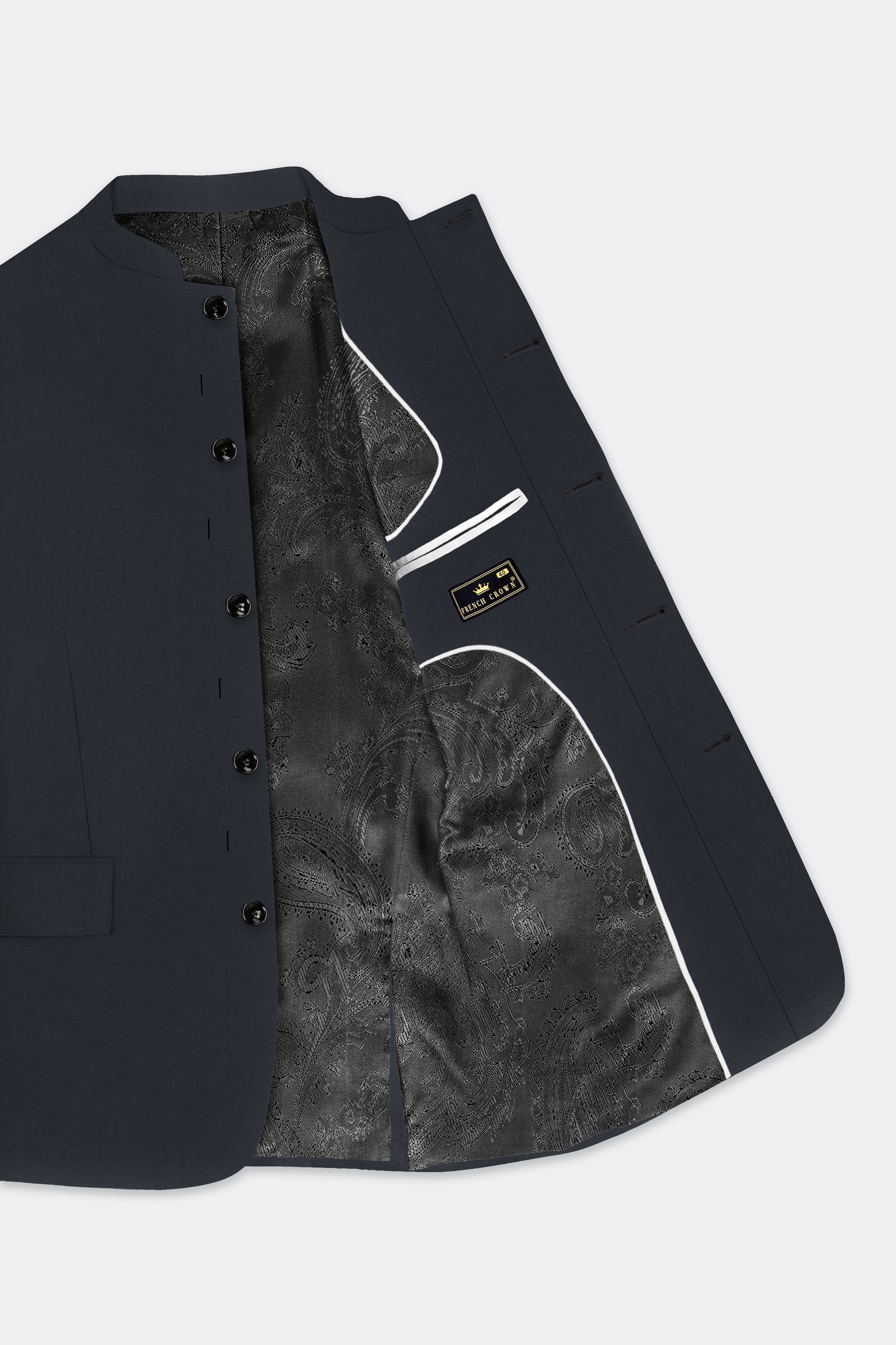 Charade Gray Solid Wool Rich Bandhgala Designer Blazer