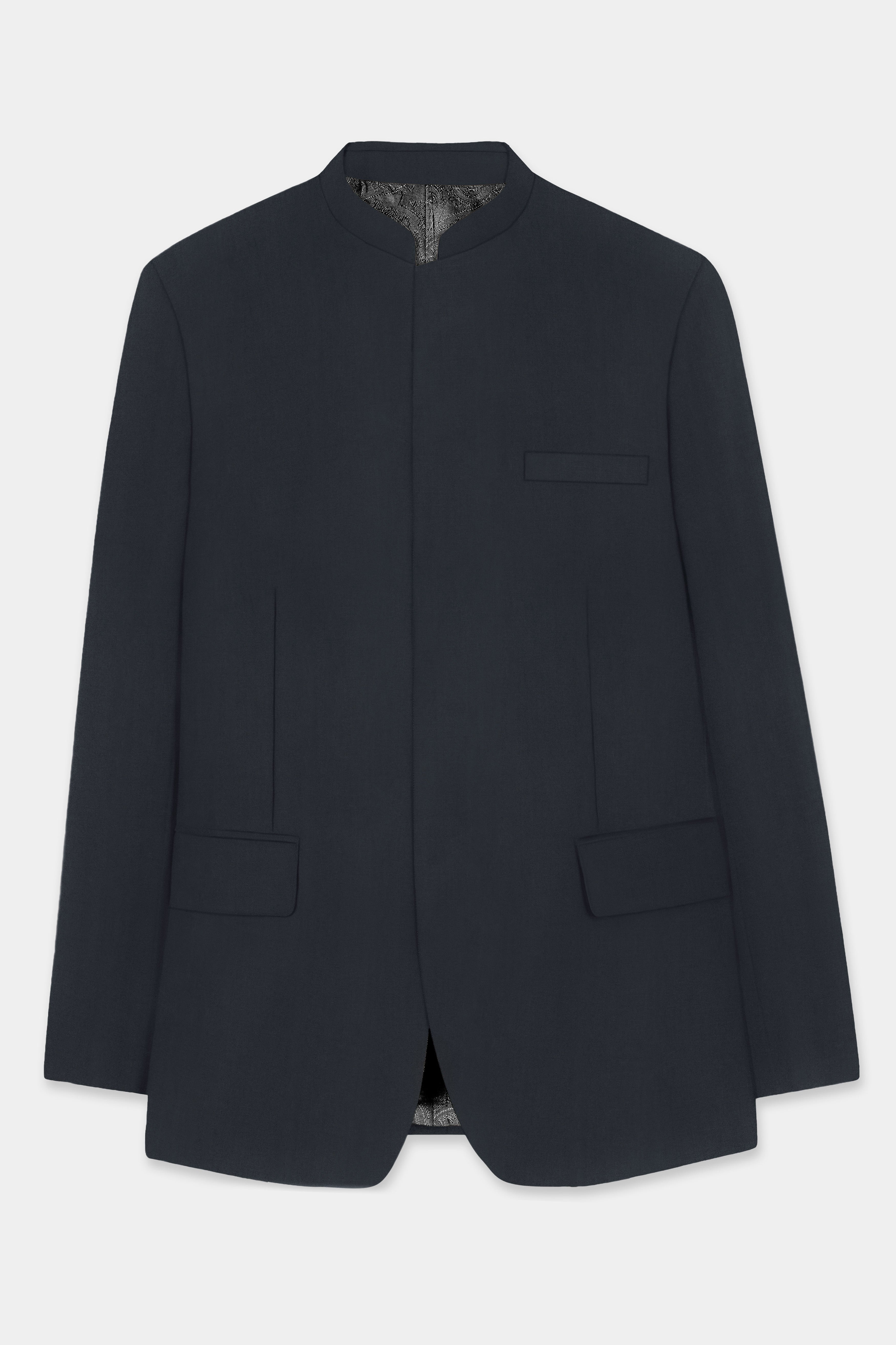 Charade Gray Solid Wool Rich Bandhgala Designer Blazer