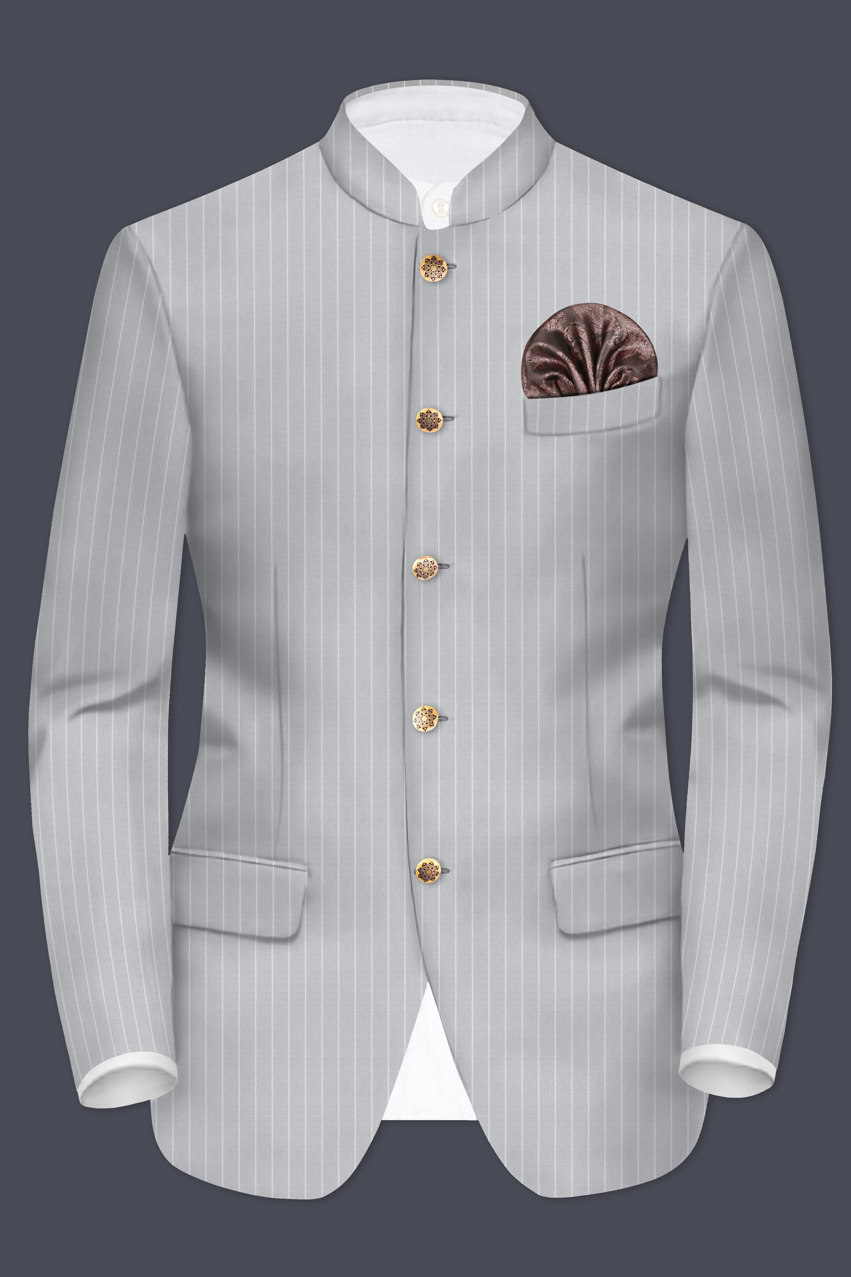 Mercury Gray Stripes Wool Rich Bandhgala Blazer