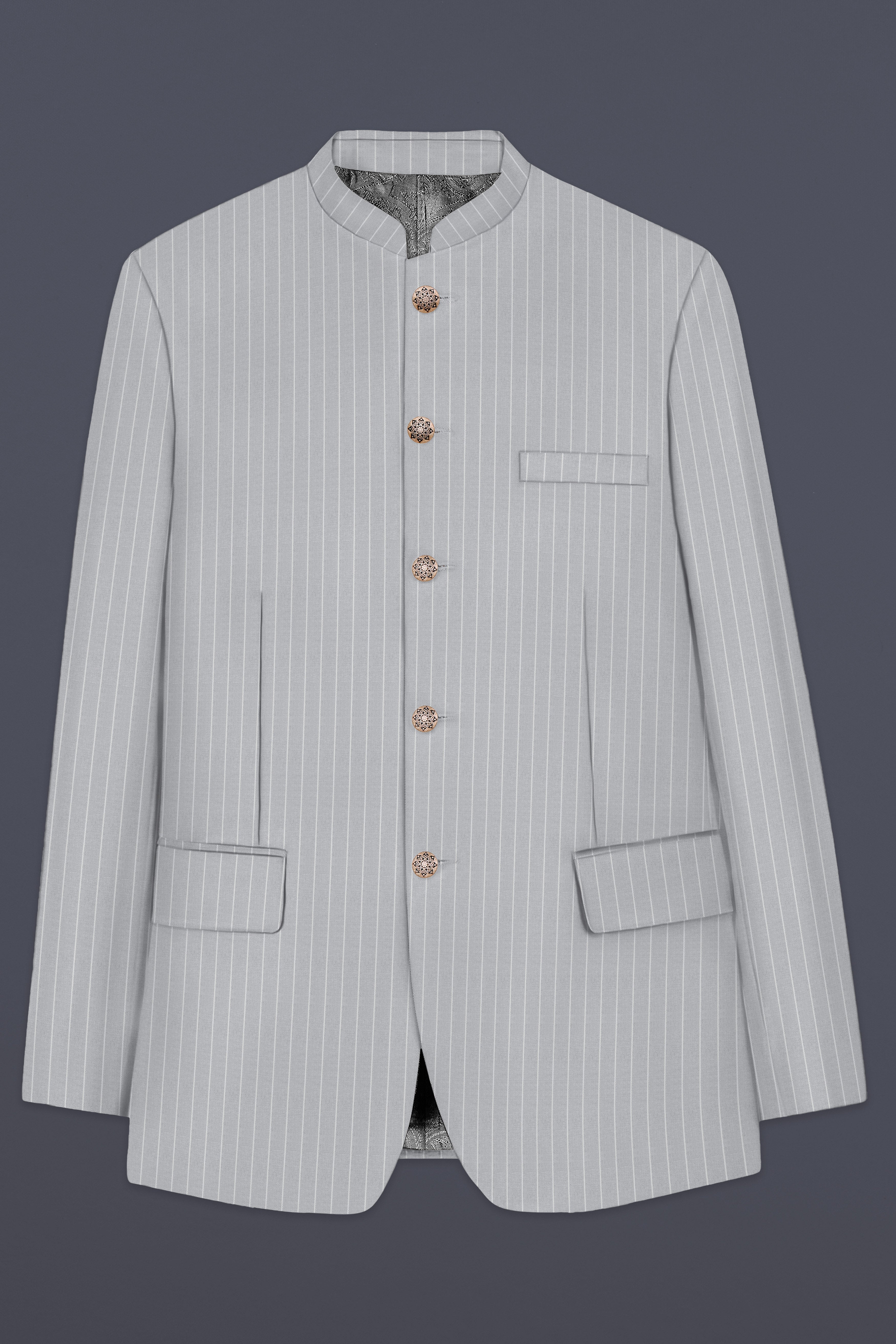 Mercury Gray Stripes Wool Rich Bandhgala Blazer