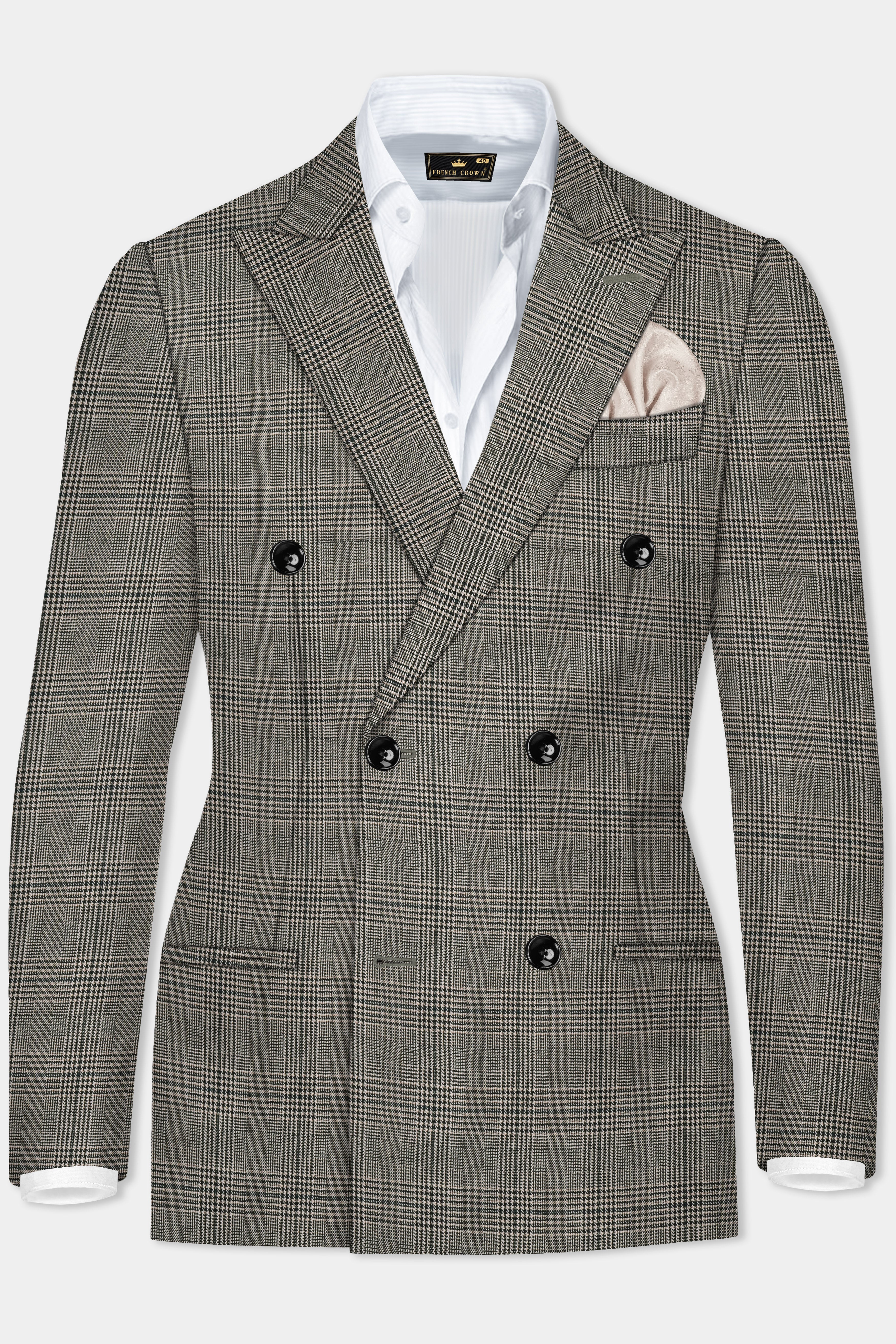 Spicy Brown Plaid Tweed Double Breasted Blazer