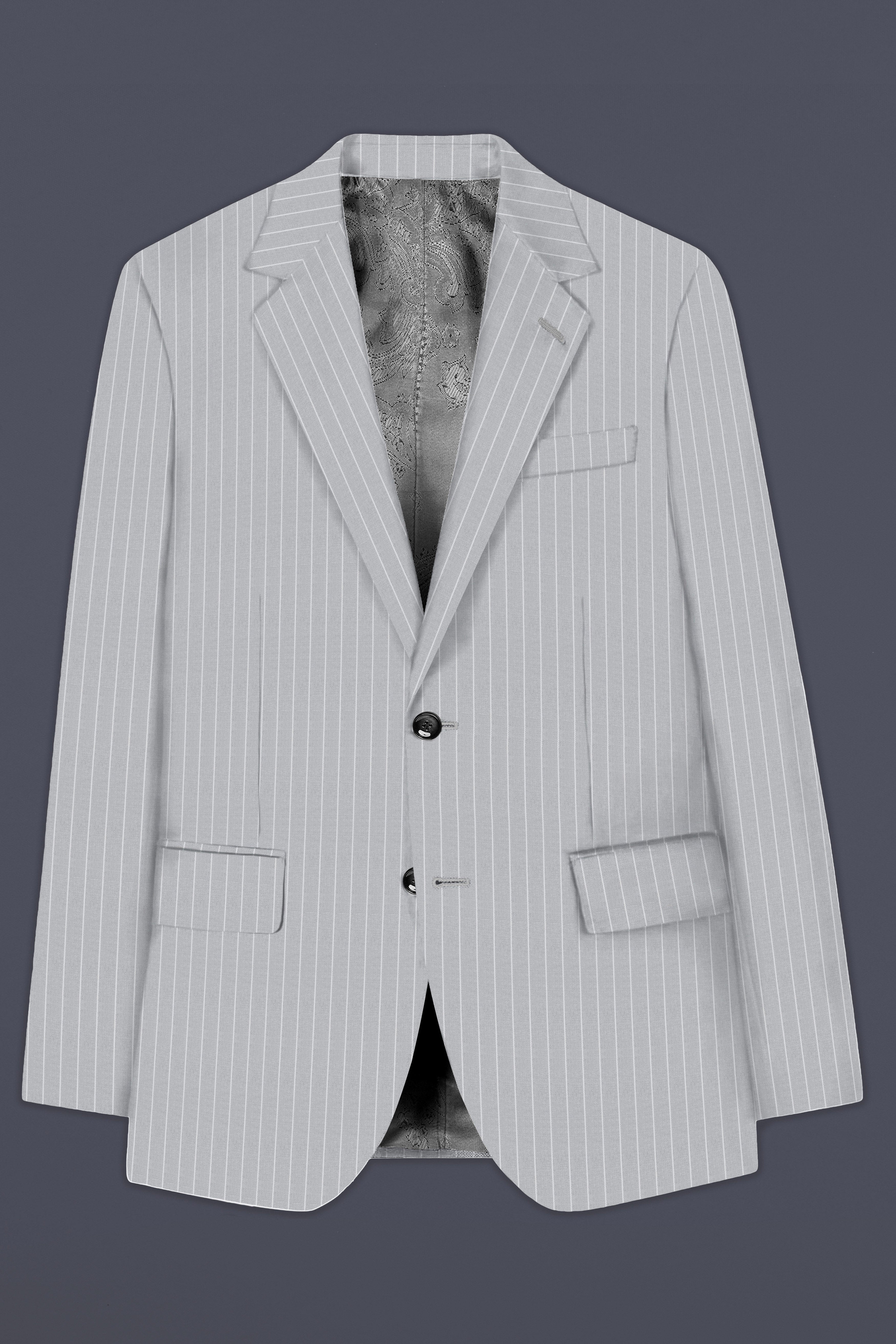 Mercury Gray Stripes Wool Rich Single Breasted Blazer