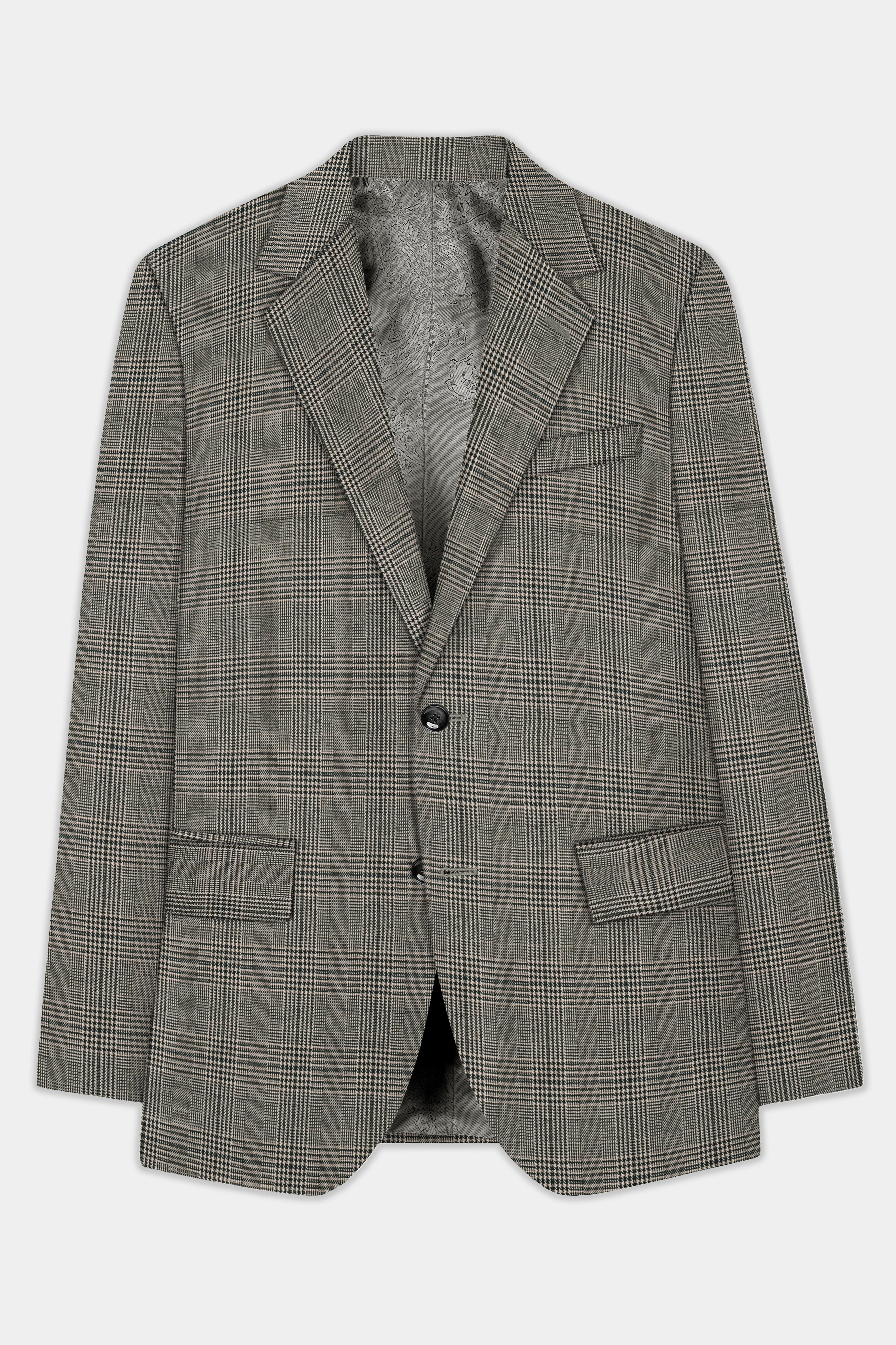 Spicy Brown Plaid Tweed Single Breasted Blazer