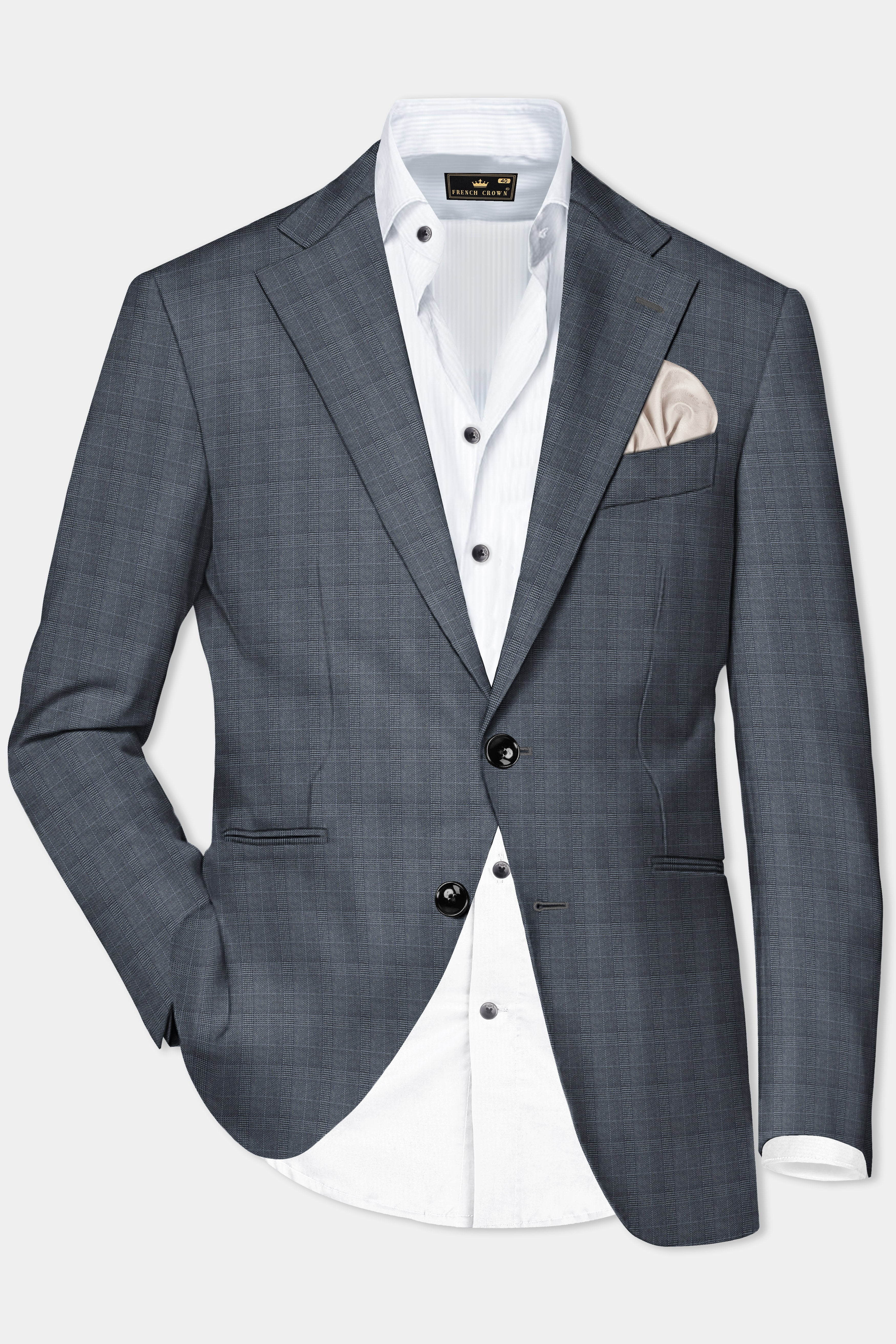 Trout Gray Windowpane Wool Rich Single Breasted Blazer