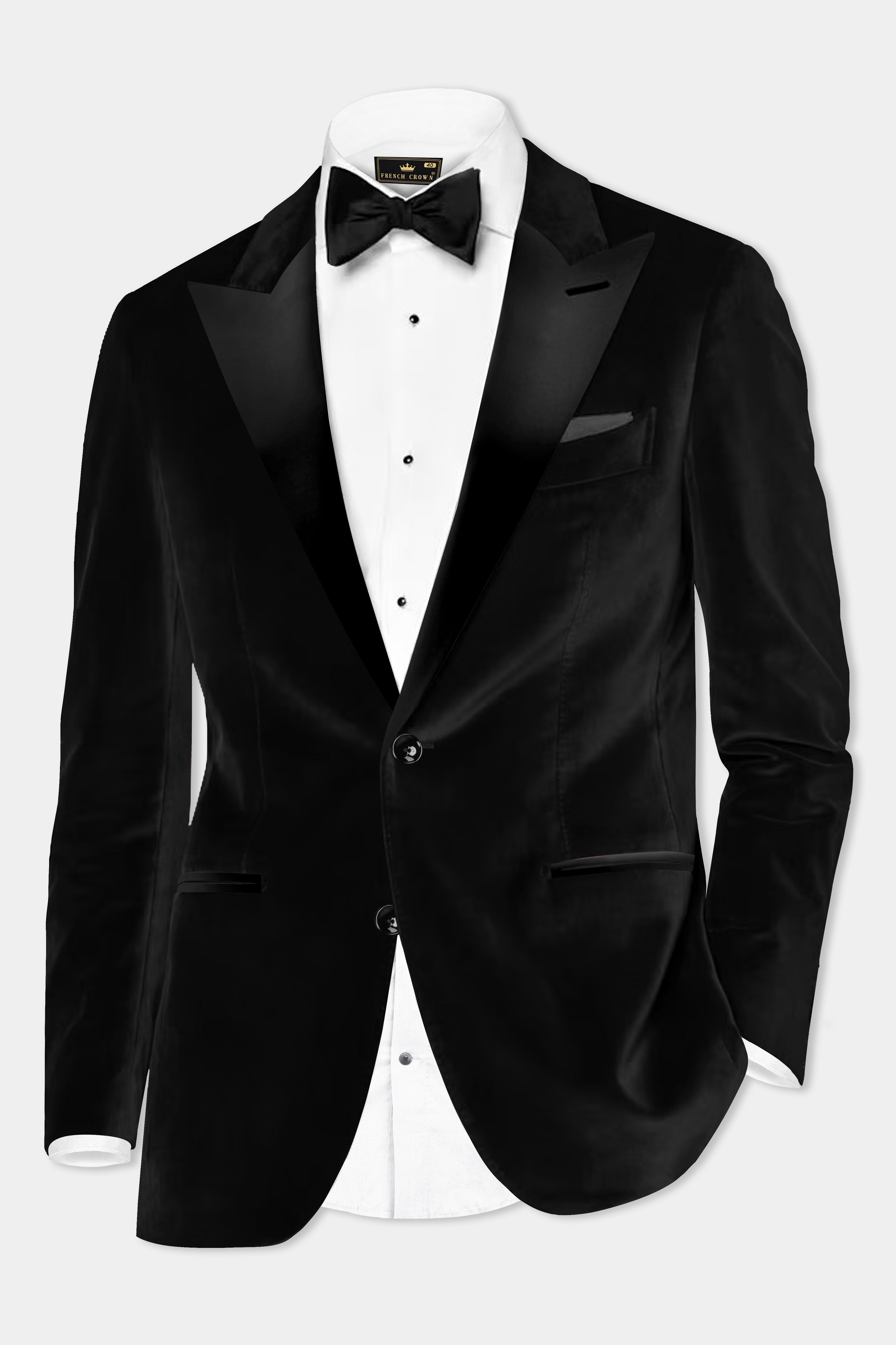 ObsidianCharm-Jade Black Velvet Peak Collar Tuxedo Blazer