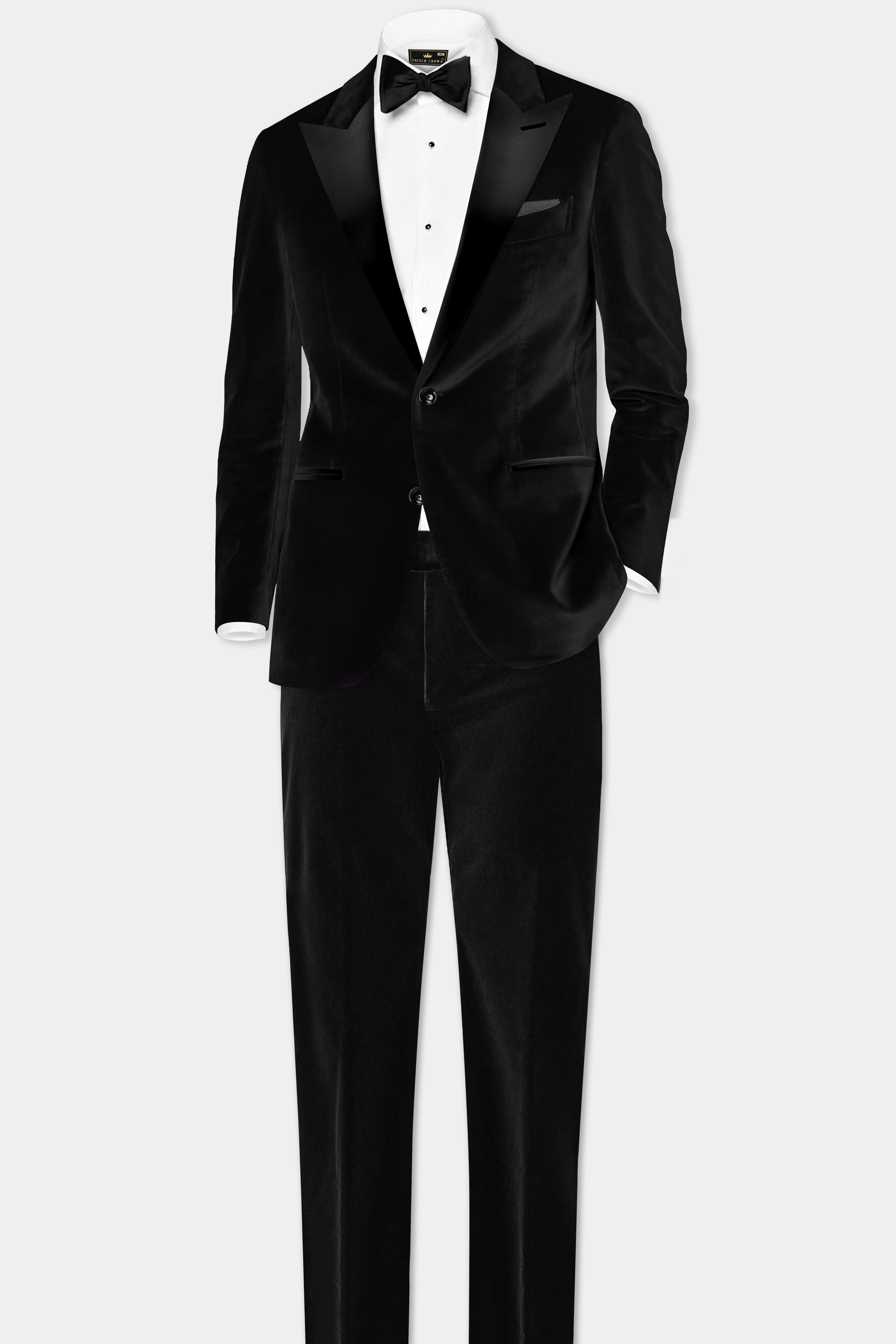 ObsidianCharm-Jade Black Velvet Peak Collar Tuxedo Blazer