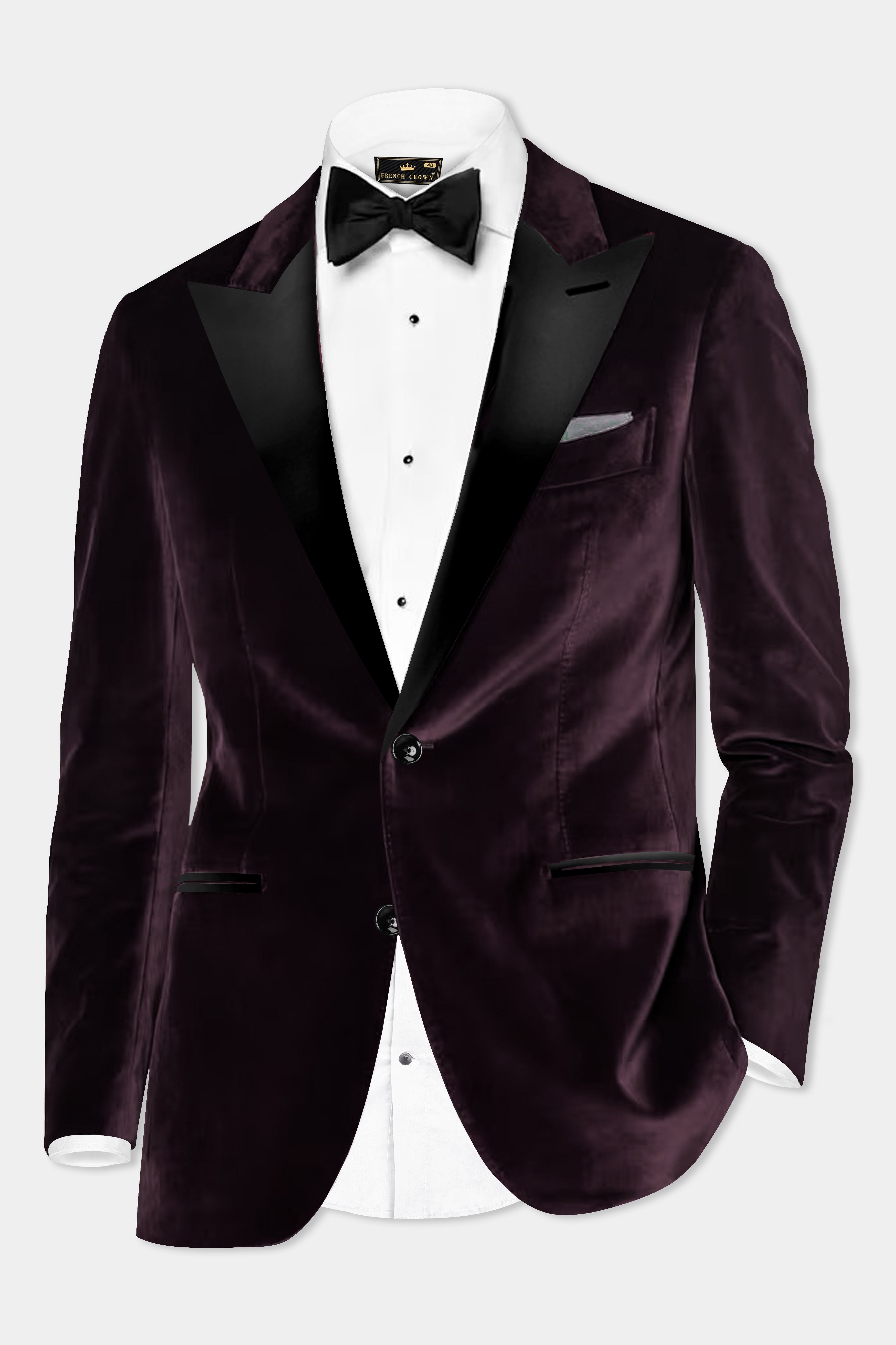 Carmine Lux-Zambezi Maroon Velvet Peak Collar Tuxedo Blazer