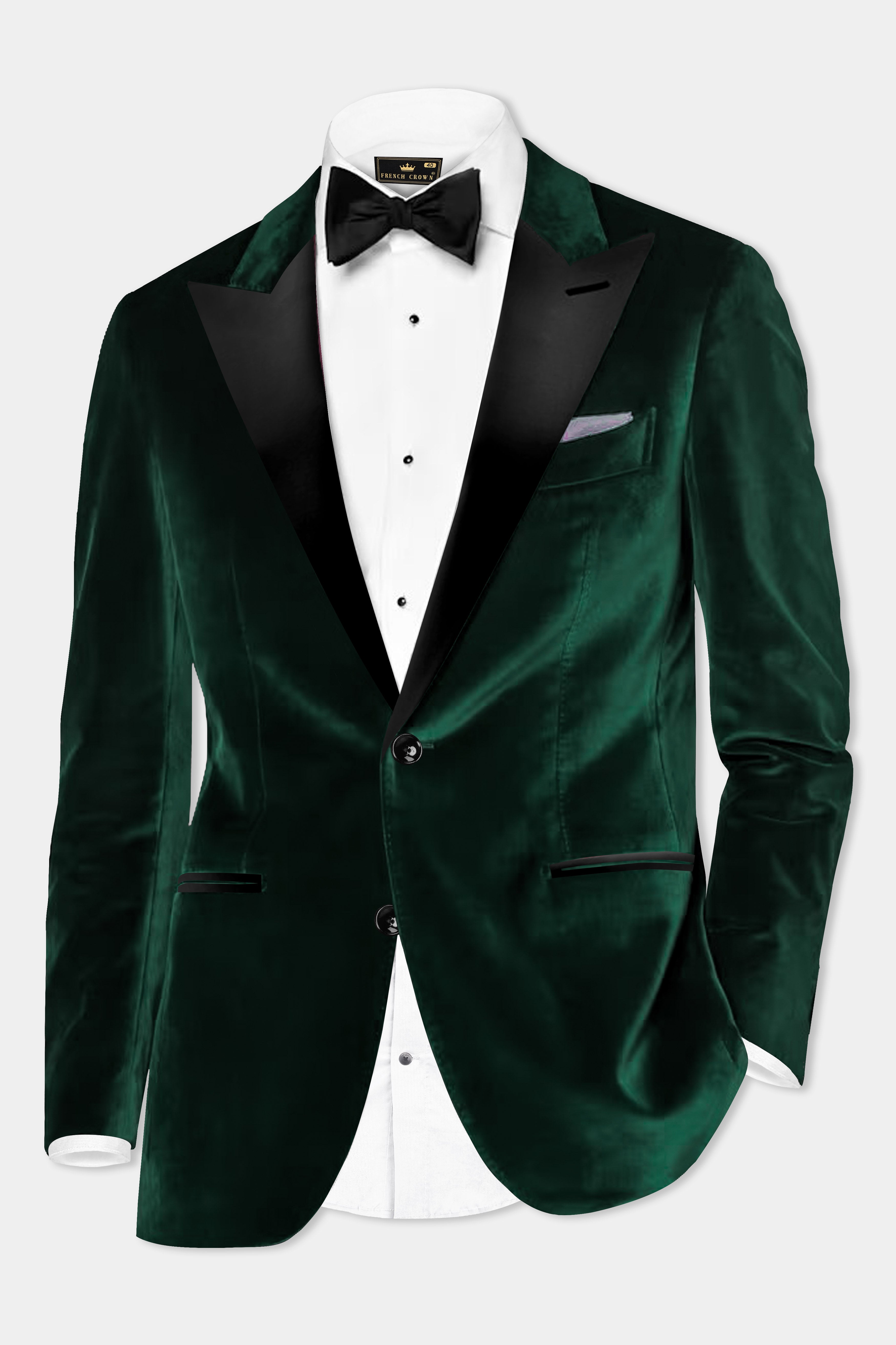 Emerald Majesty-Celtic Green Velvet Peak Collar Tuxedo Blazer