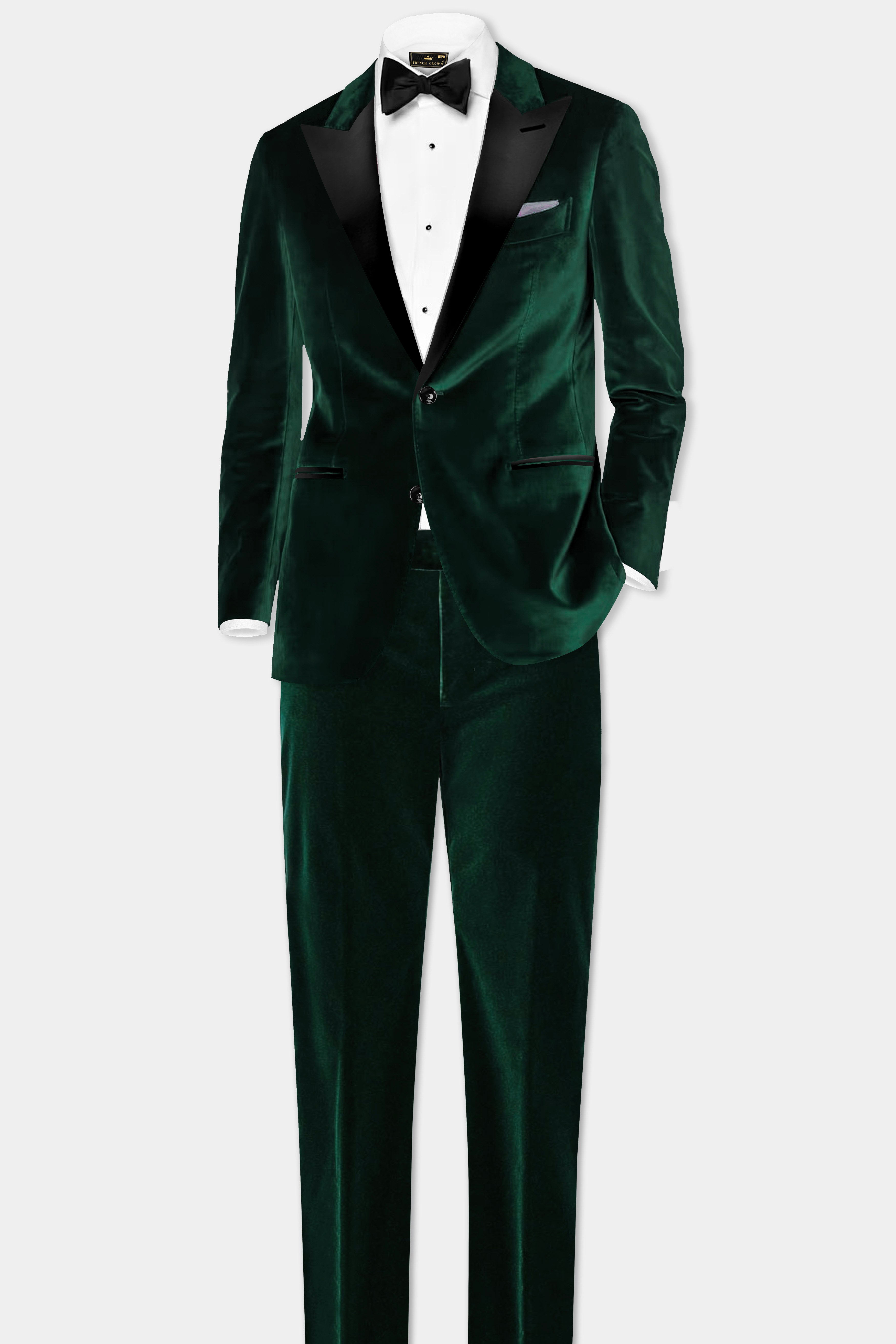 Emerald Majesty-Celtic Green Velvet Peak Collar Tuxedo Blazer