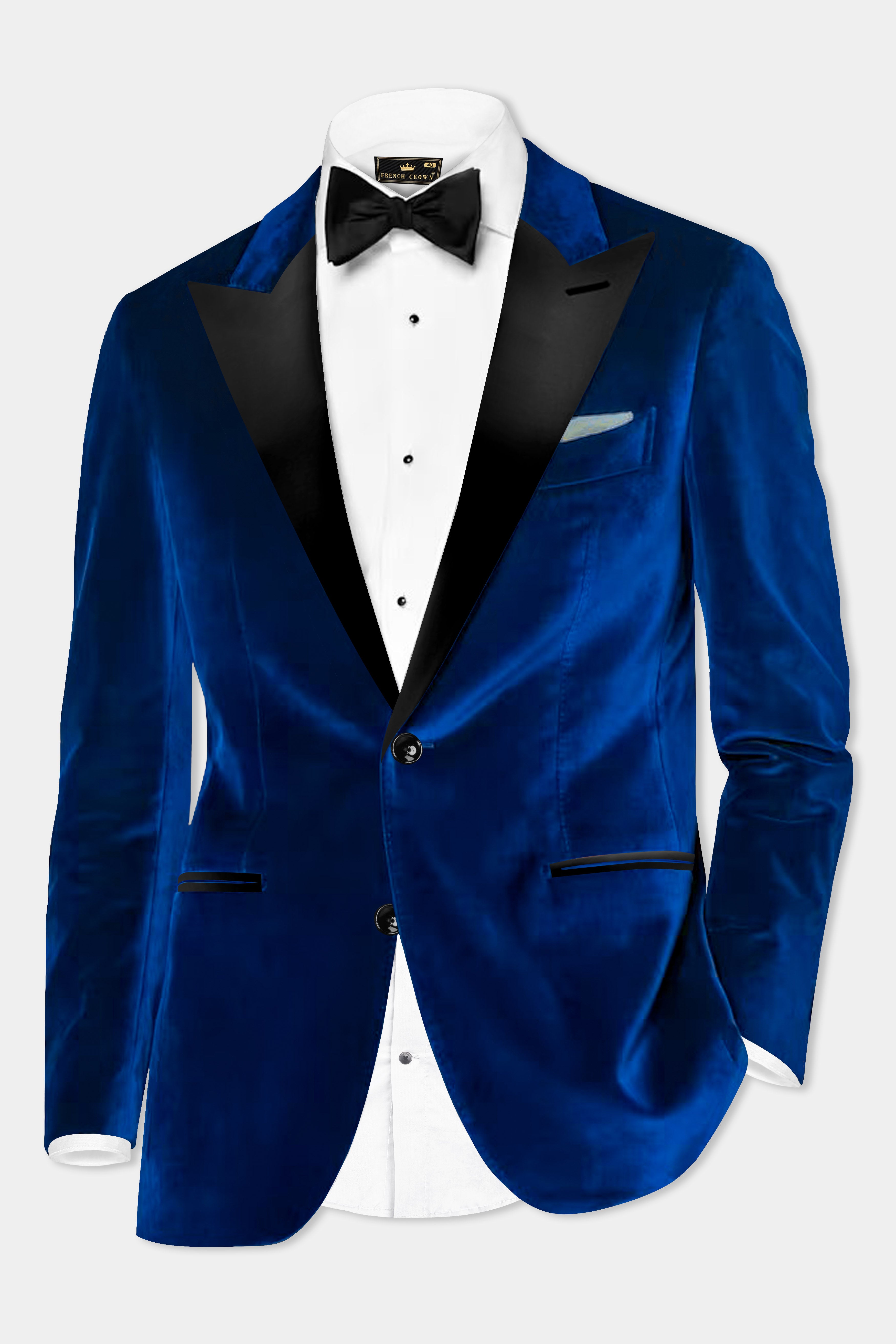 Regal Blue-Royal Velvet Peak Collar Tuxedo Blazer