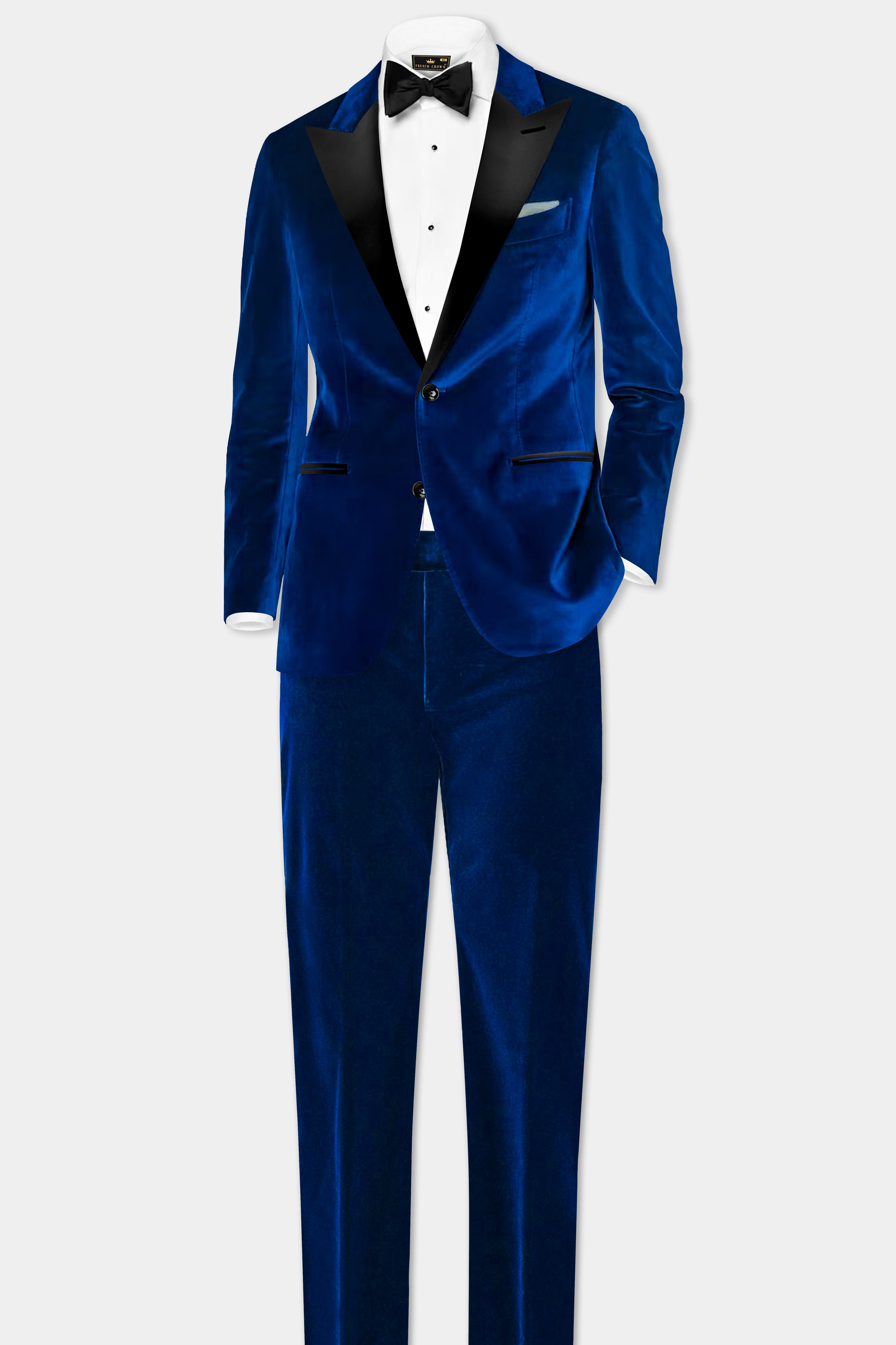 Regal Blue-Royal Velvet Peak Collar Tuxedo Blazer