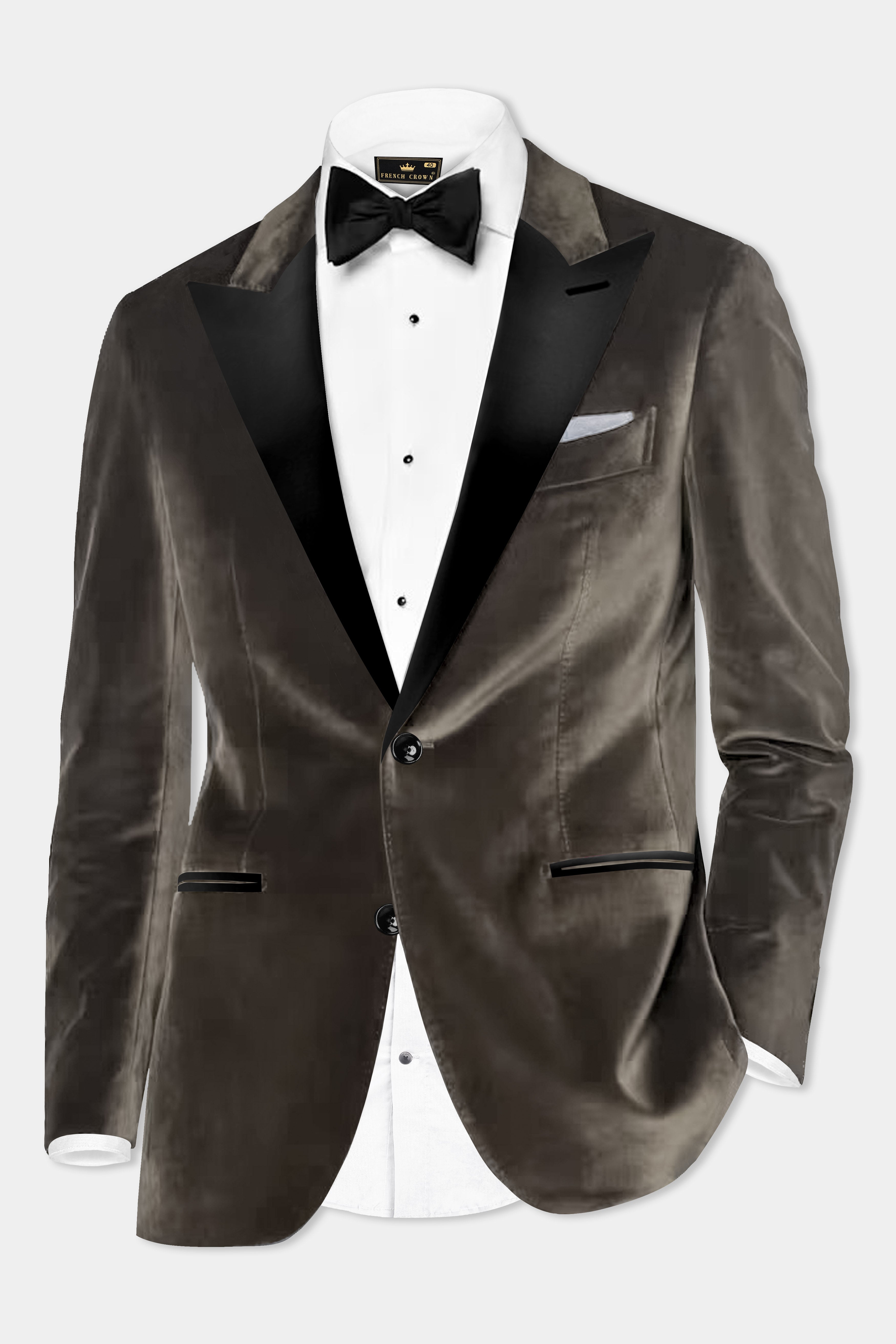 Bronze Elegance-Bistre Brown Velvet Peak Lapel Tuxedo Blazer