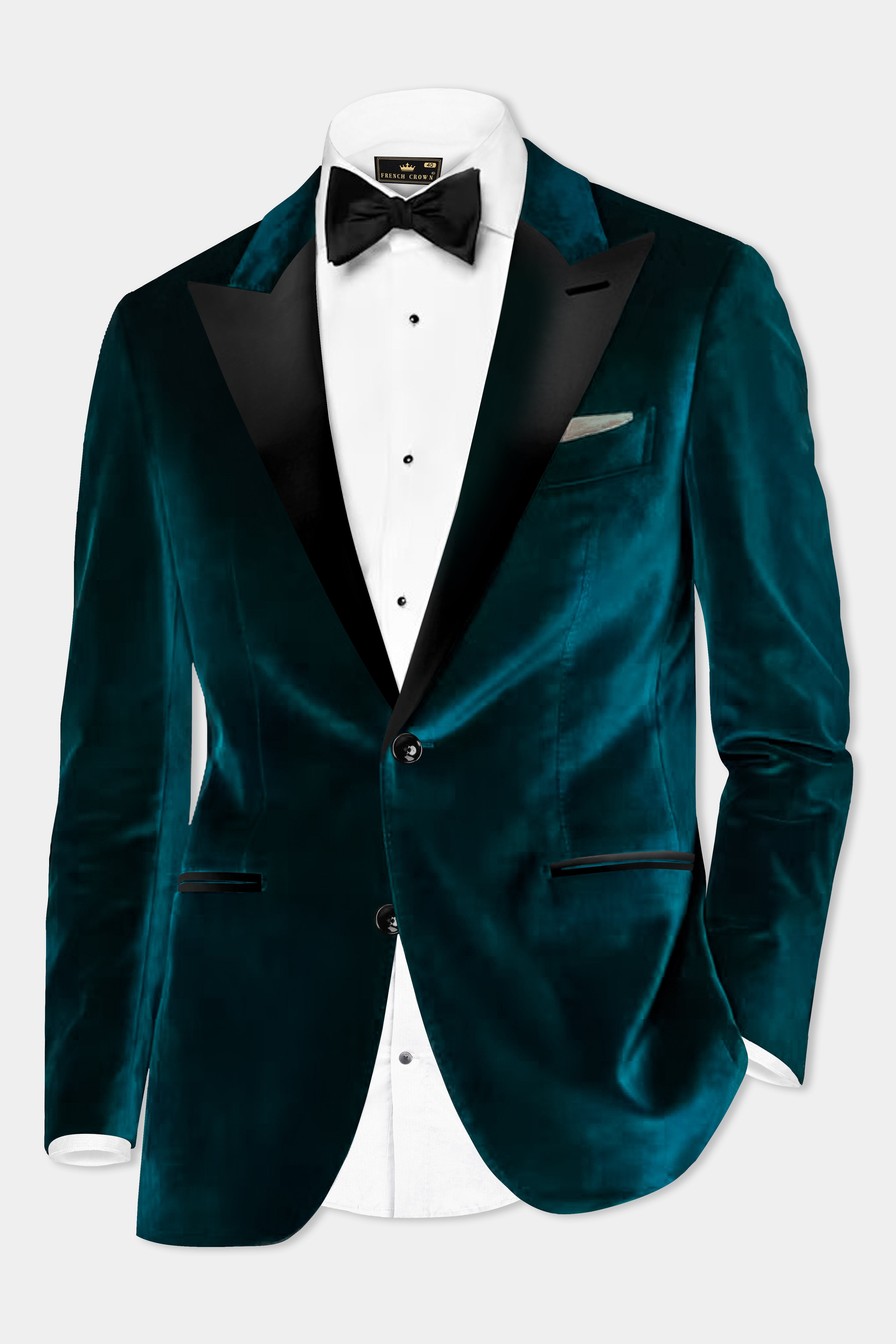 Forest Regal-Daintree Green Velvet Peak Collar Tuxedo Blazer