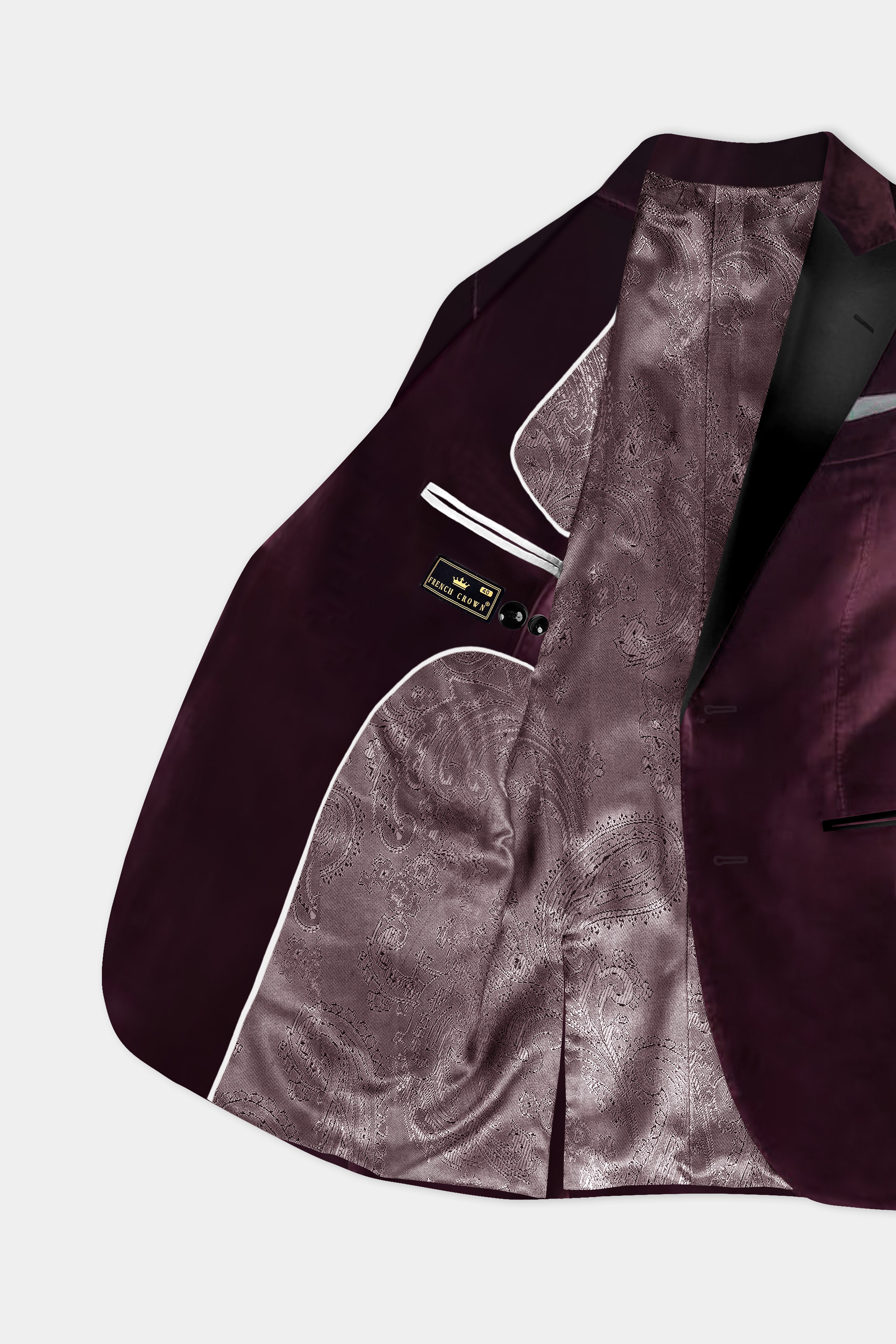 Urban Crimson-Asphalt Maroon Velvet Peak Collar Tuxedo Blazer