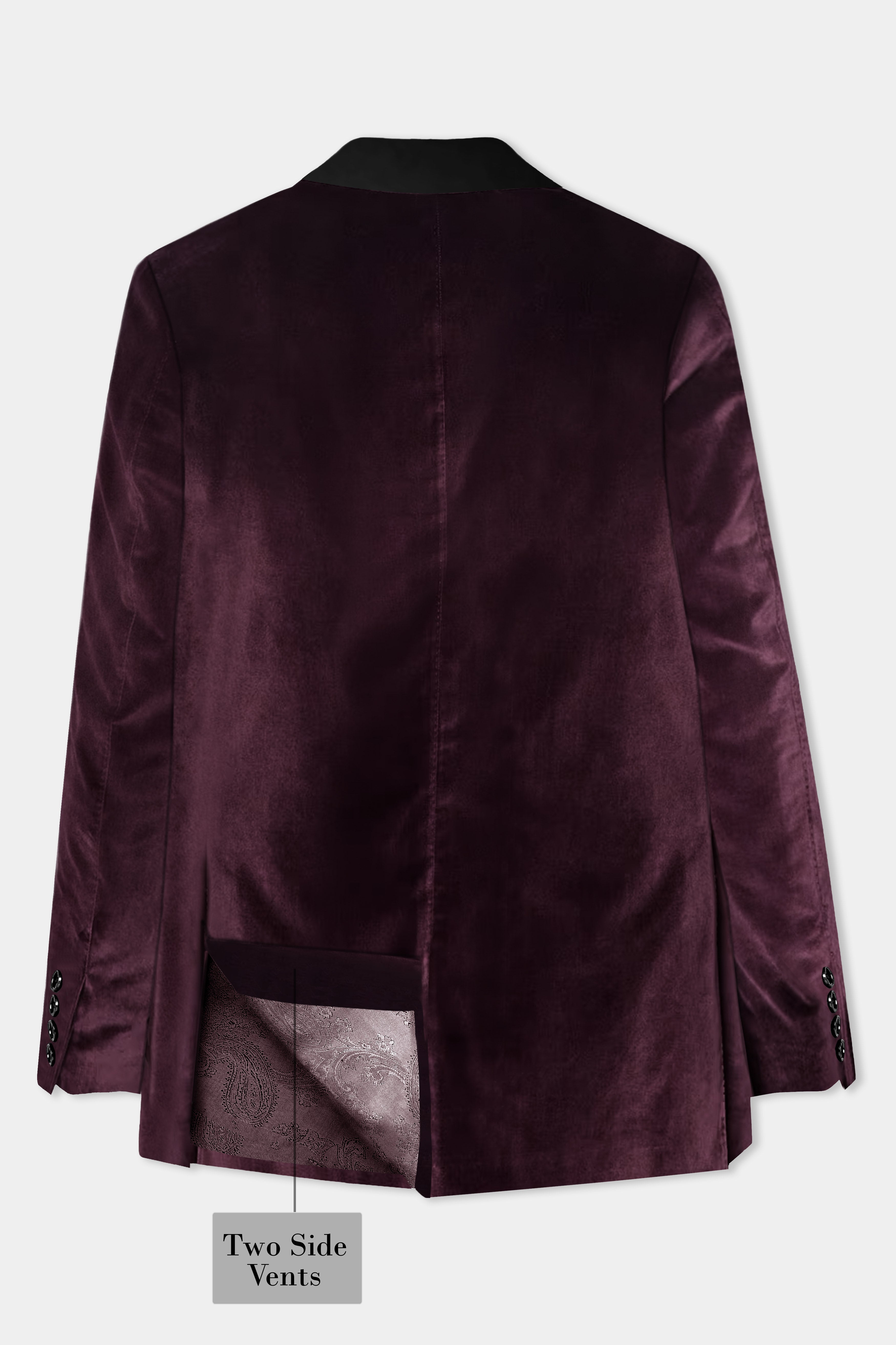 Urban Crimson-Asphalt Maroon Velvet Peak Collar Tuxedo Blazer