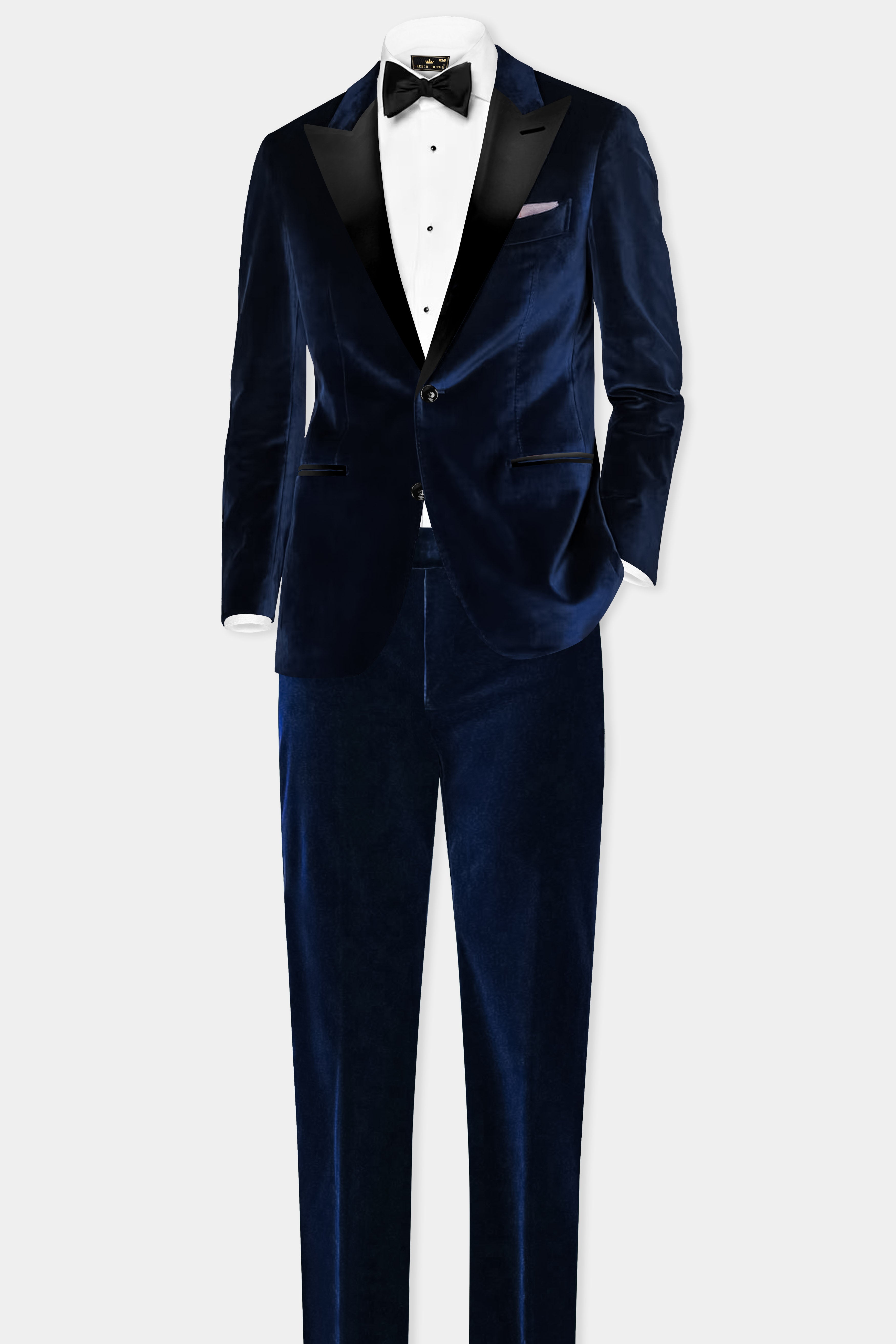 Blue Majesty-Russian Blue Velvet Peak Collar Tuxedo Blazer