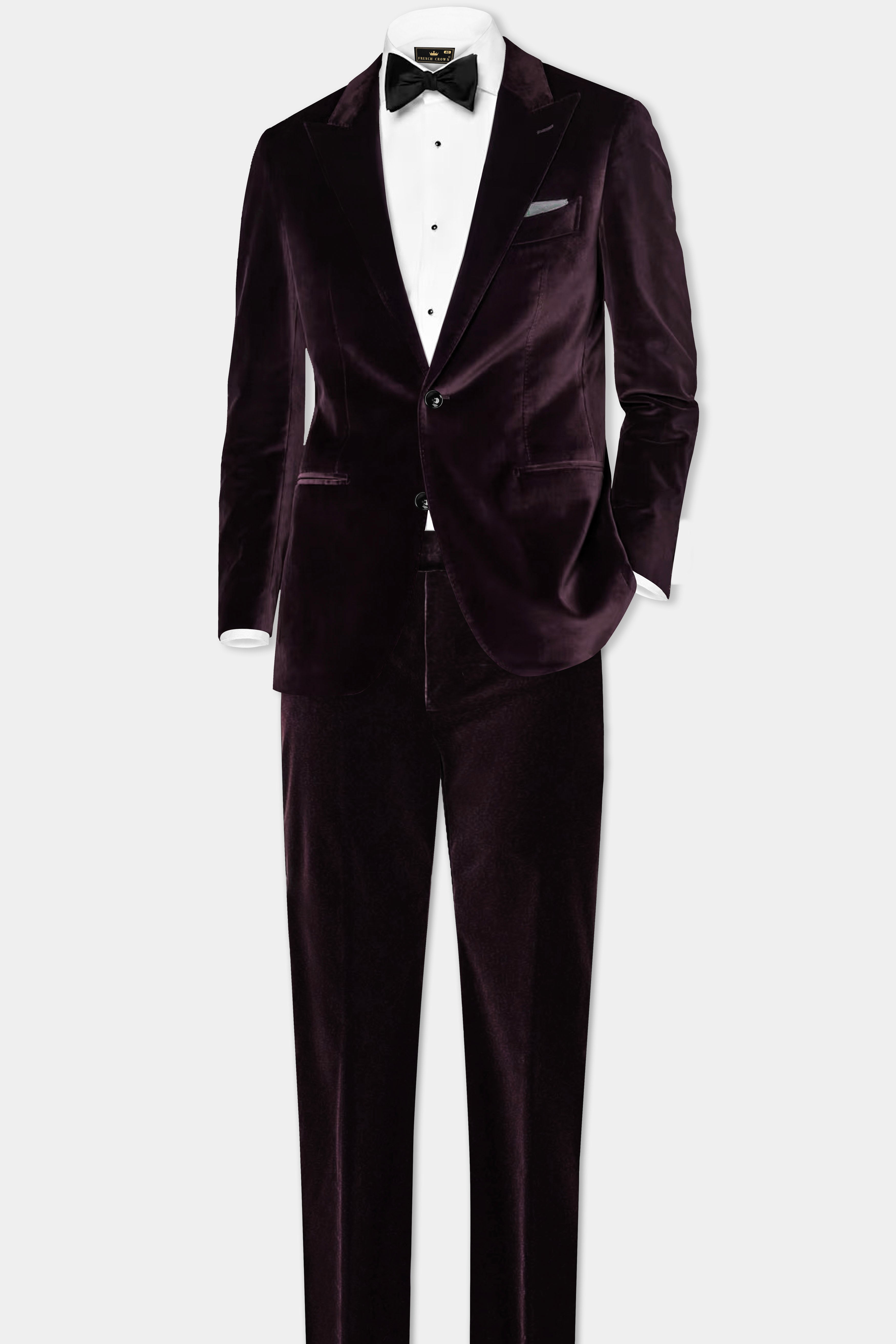 Carmine Lux-Zambezi Maroon Velvet Single Breasted Peak lapel Blazer