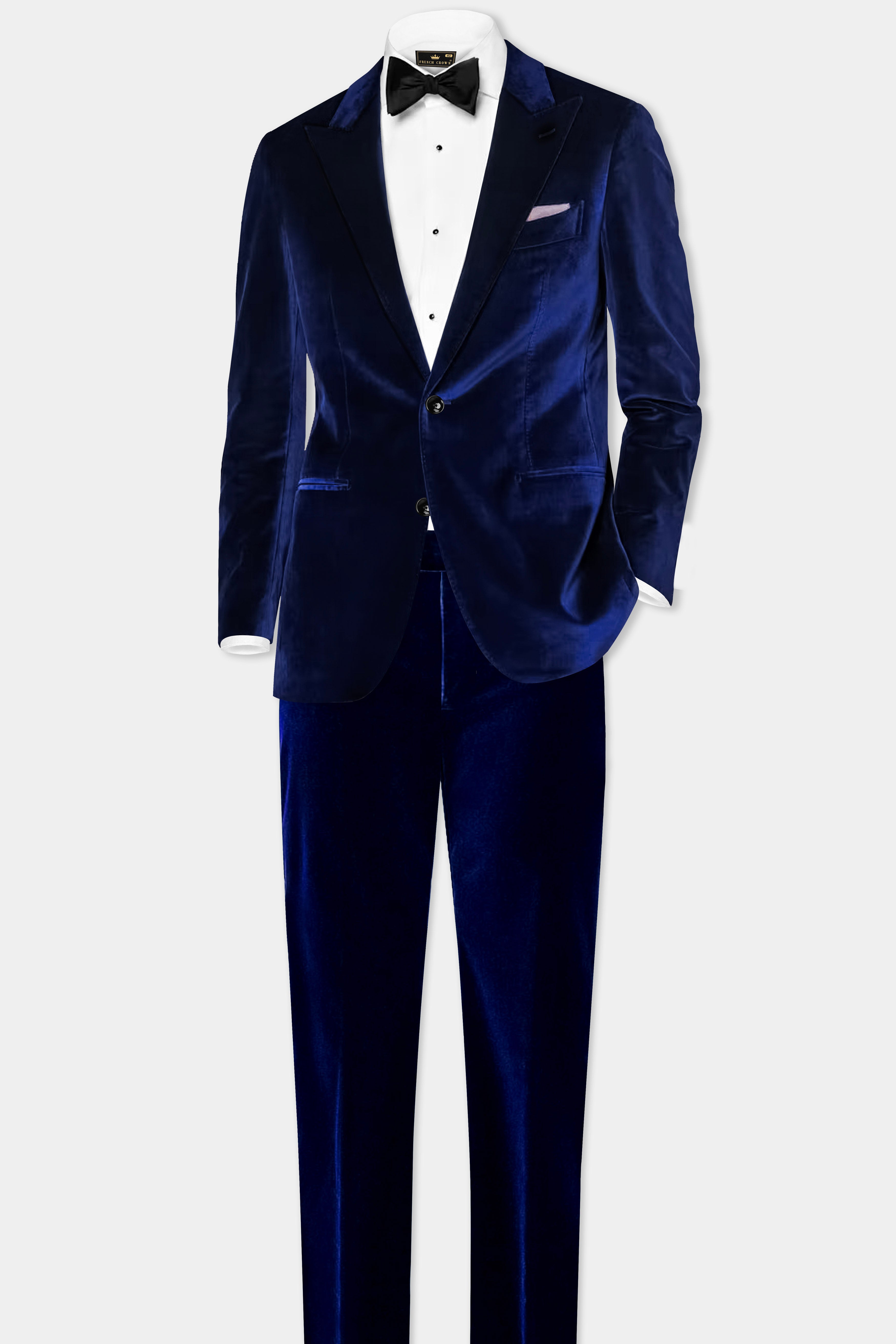 Oceanic Glam-Trout Blue Velvet Single Breasted Peak lapel Blazer