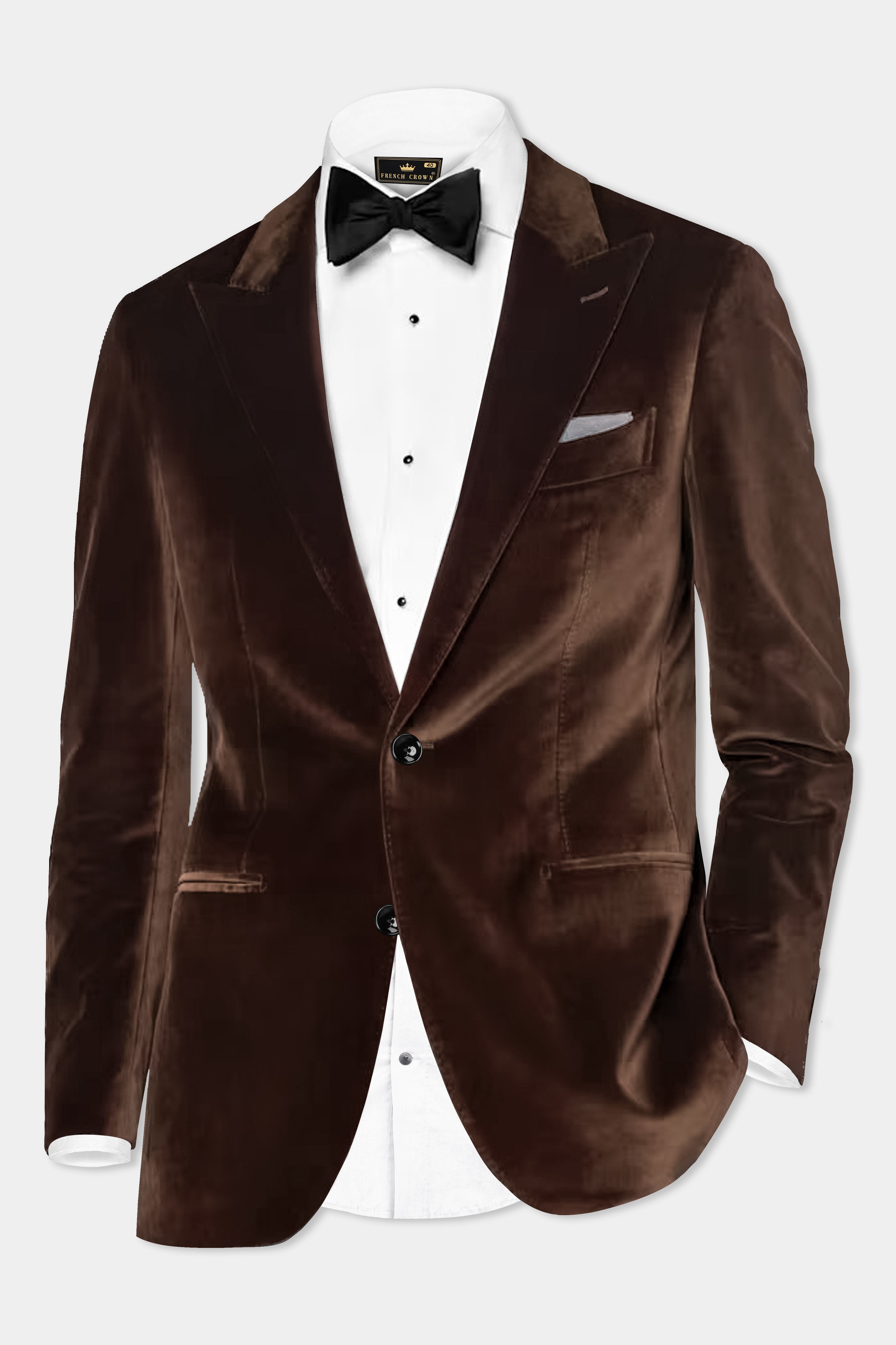 Bronze Eclipse-Brown Velvet Single Breasted Peak lapel Blazer