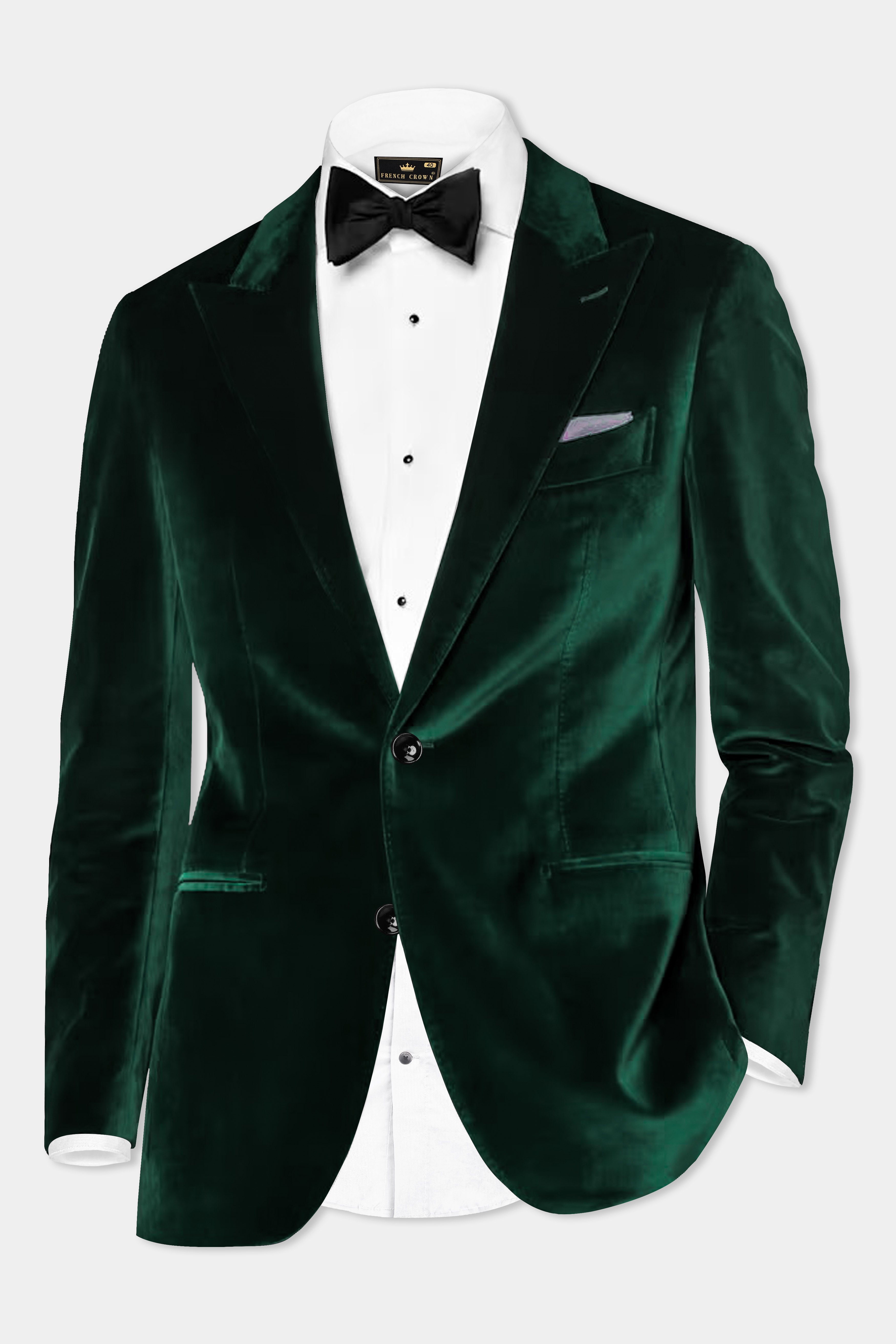 Emerald Majesty-Celtic Green Velvet Single Breasted Peak lapel Blazer