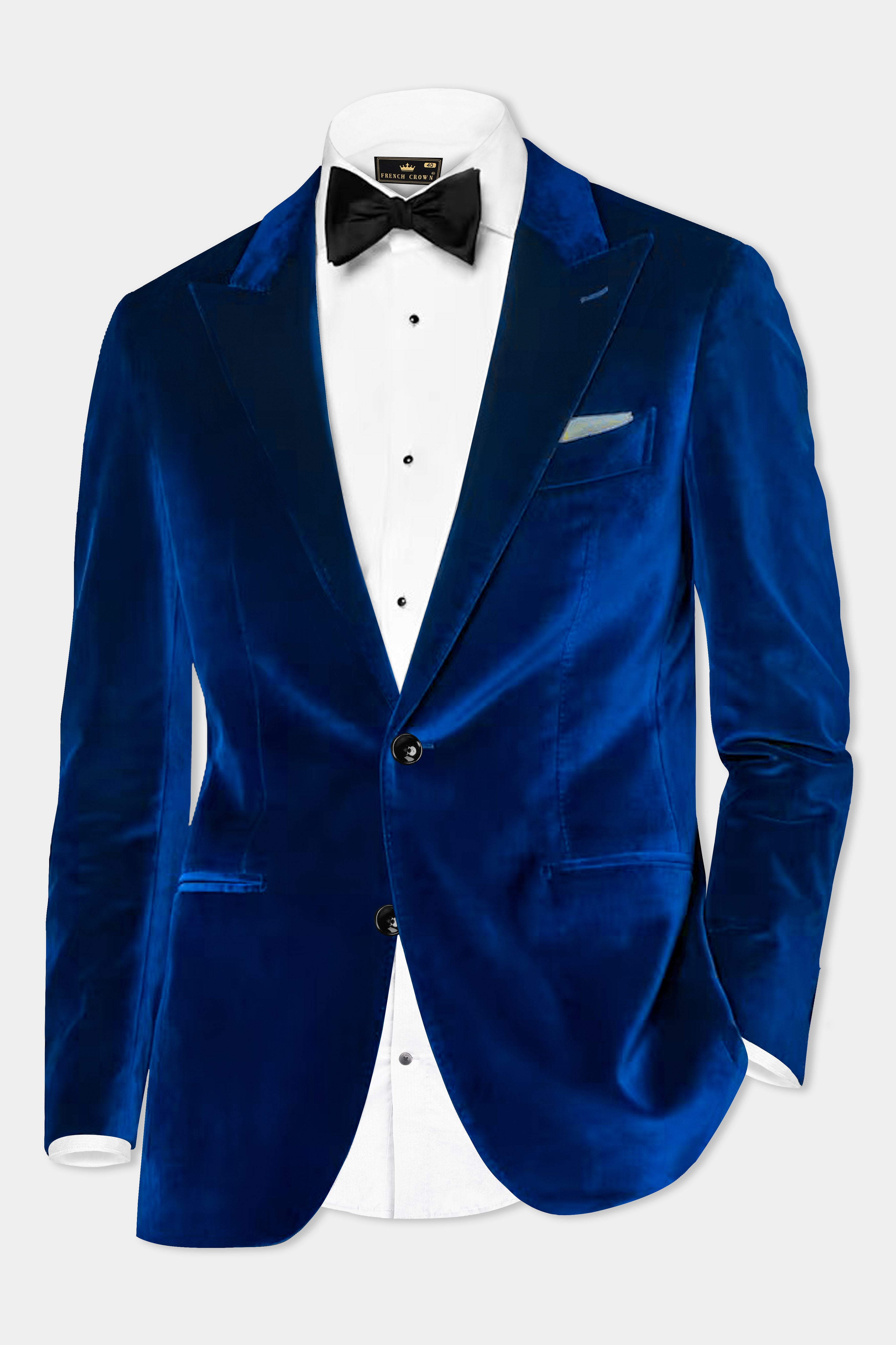 Regal Blue-Royal Velvet Single Breasted Peak lapel Blazer