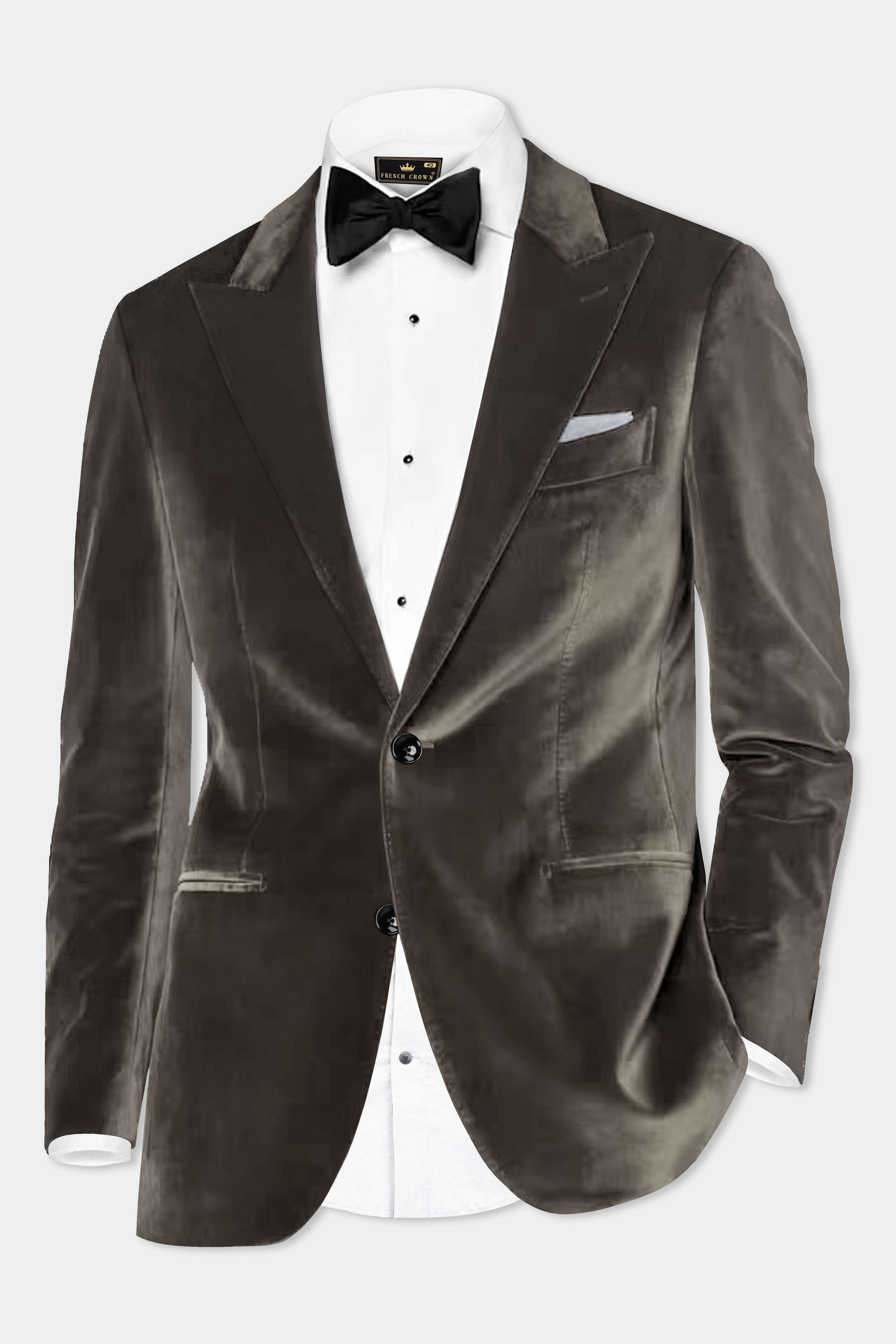 Bronze Elegance-Bistre Brown Velvet Single Breasted Peak lapel Blazer