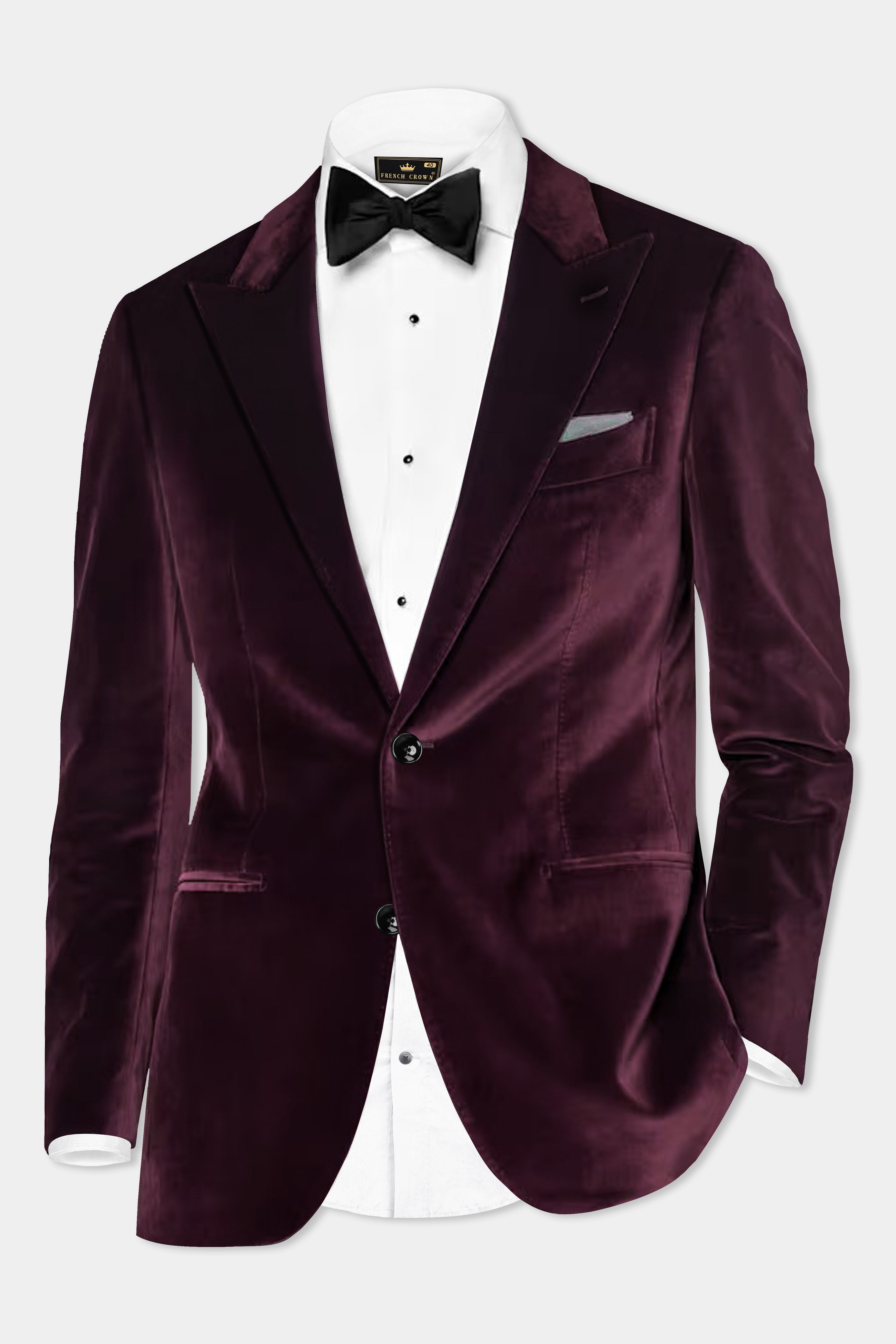 Urban Crimson-Asphalt Maroon Velvet Single Breasted Peak lapel Blazer