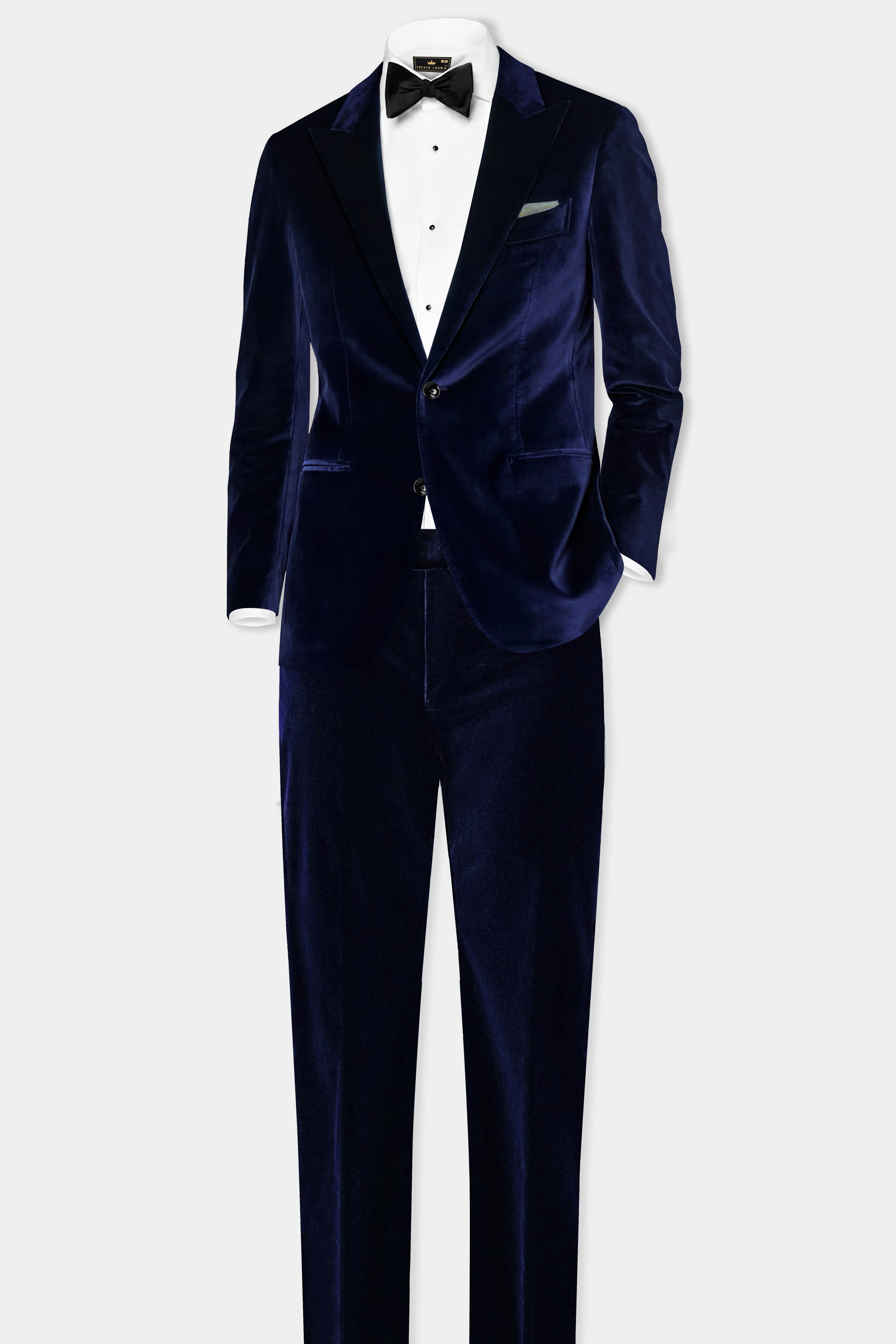 Celestial Blue-Azure Blue Velvet Single Breasted Peak lapel Blazer