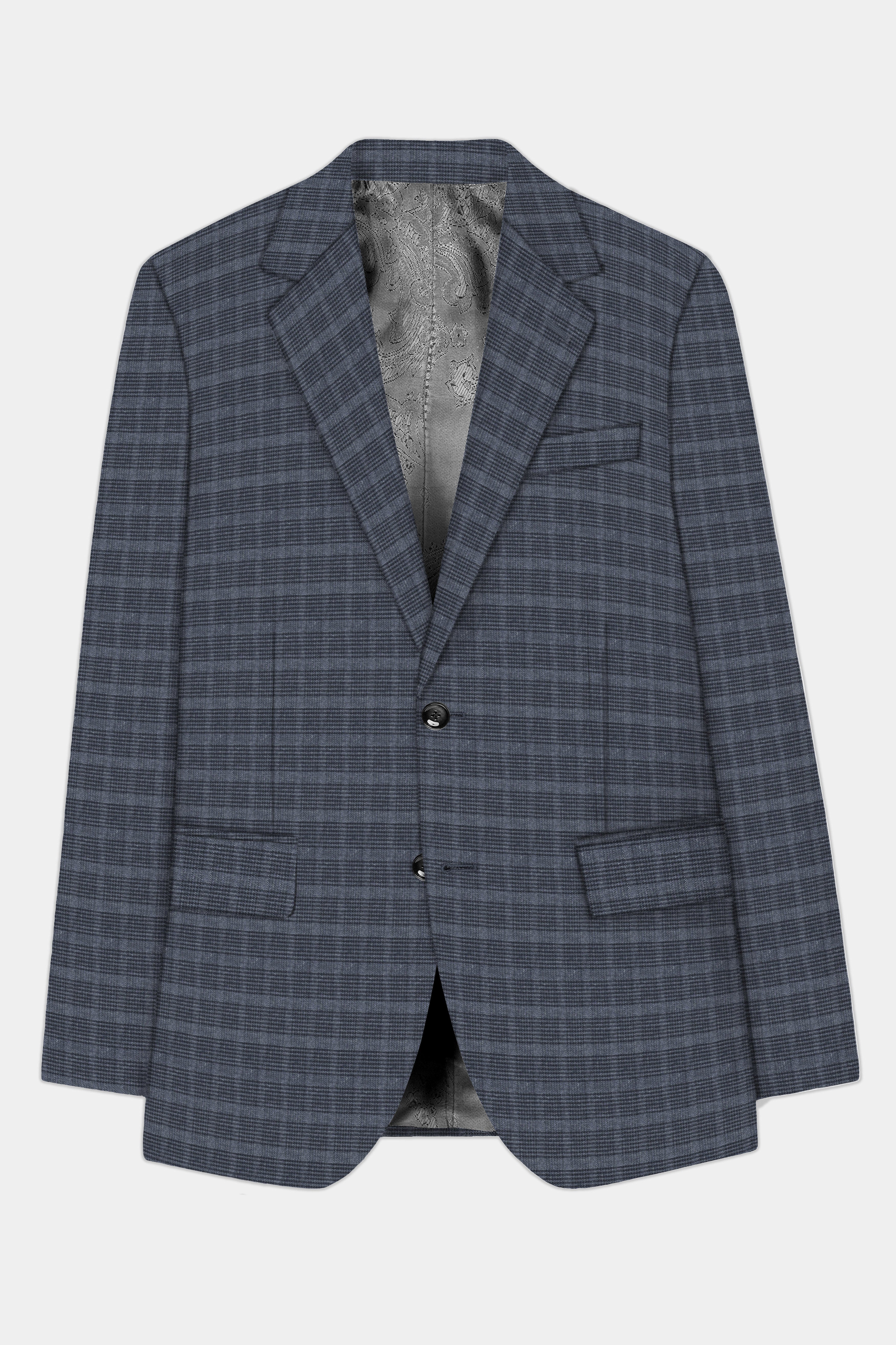 GrayLuxe-Charade Plaid Wool Rich Single Breasted Blazer