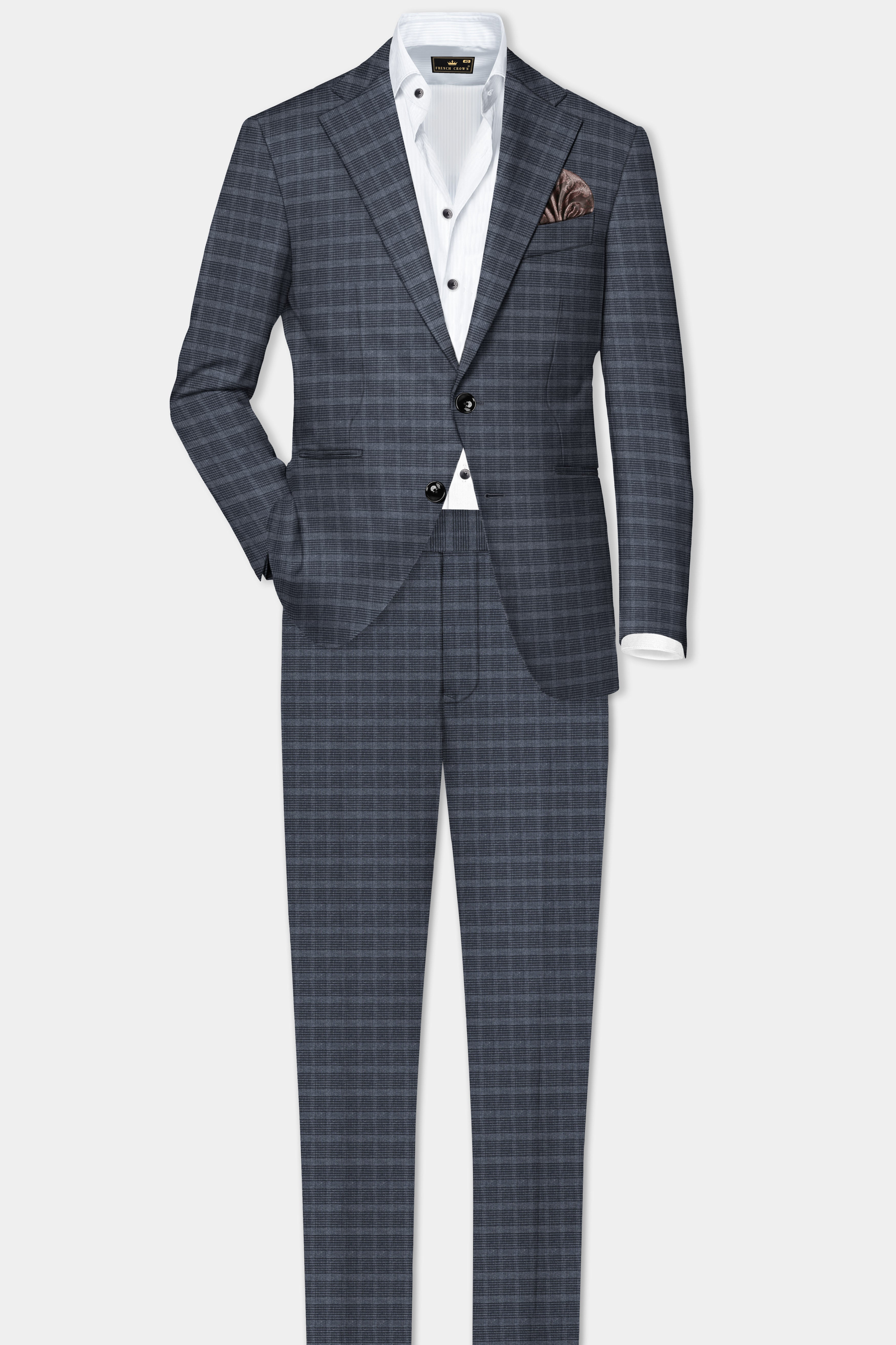 GrayLuxe-Charade Plaid Wool Rich Single Breasted Blazer